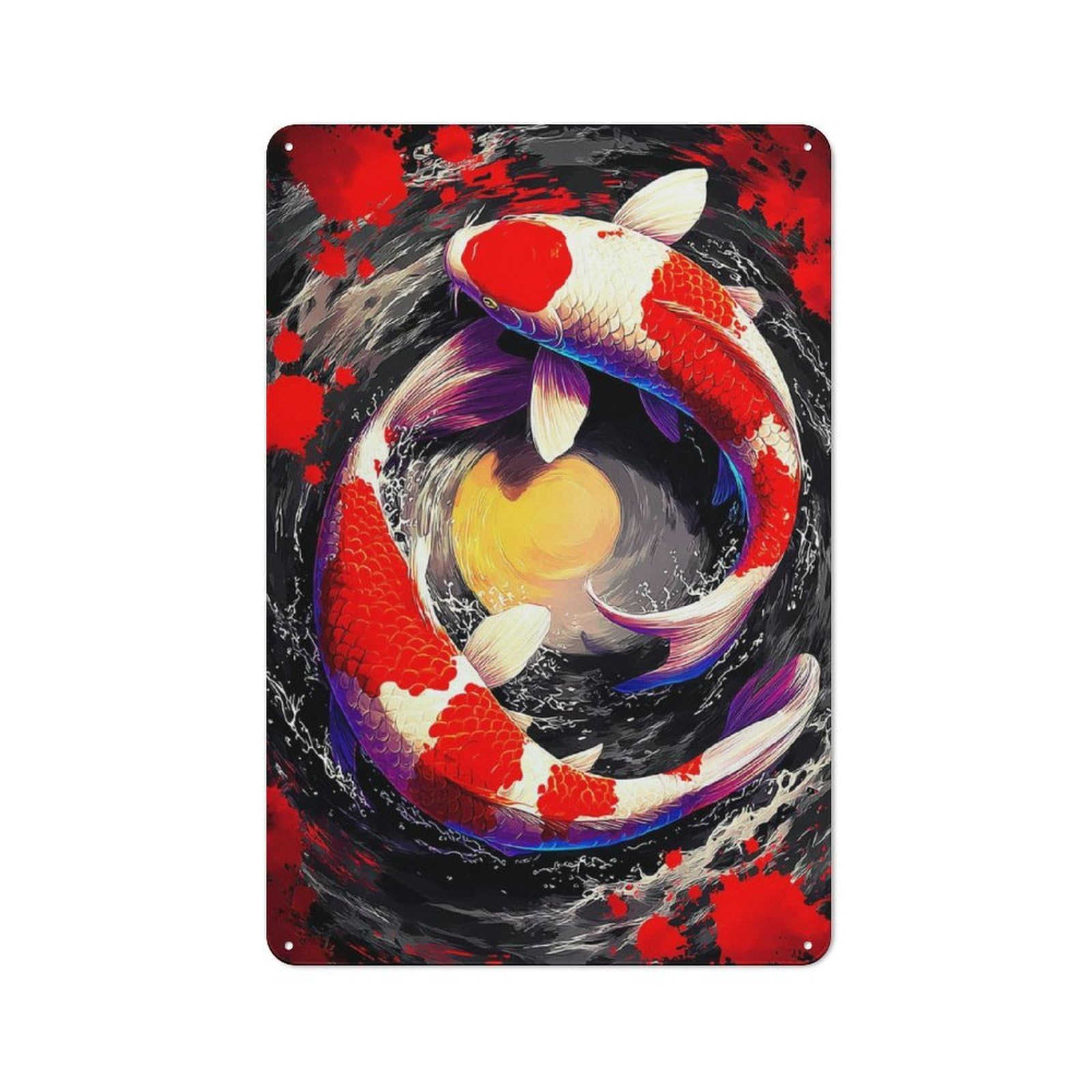 Junmoney Colorful Koi Fish Artwork-1 Tin Wall Plaque 30X20cm With For Home Office Or Studio, For Home Office Decor Fans