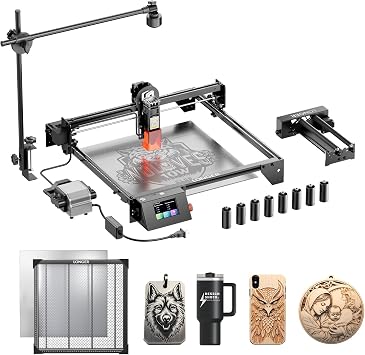 Longer RAY5 10W Laser Engraver with Air Assist Kit, Rotary Roller, 8 Pcs Raiser, Camera Kits and Honeycomb Panel 440 * 440mm, App Offline Control, DIY Engraving Tool for Metal/Glass/Wood