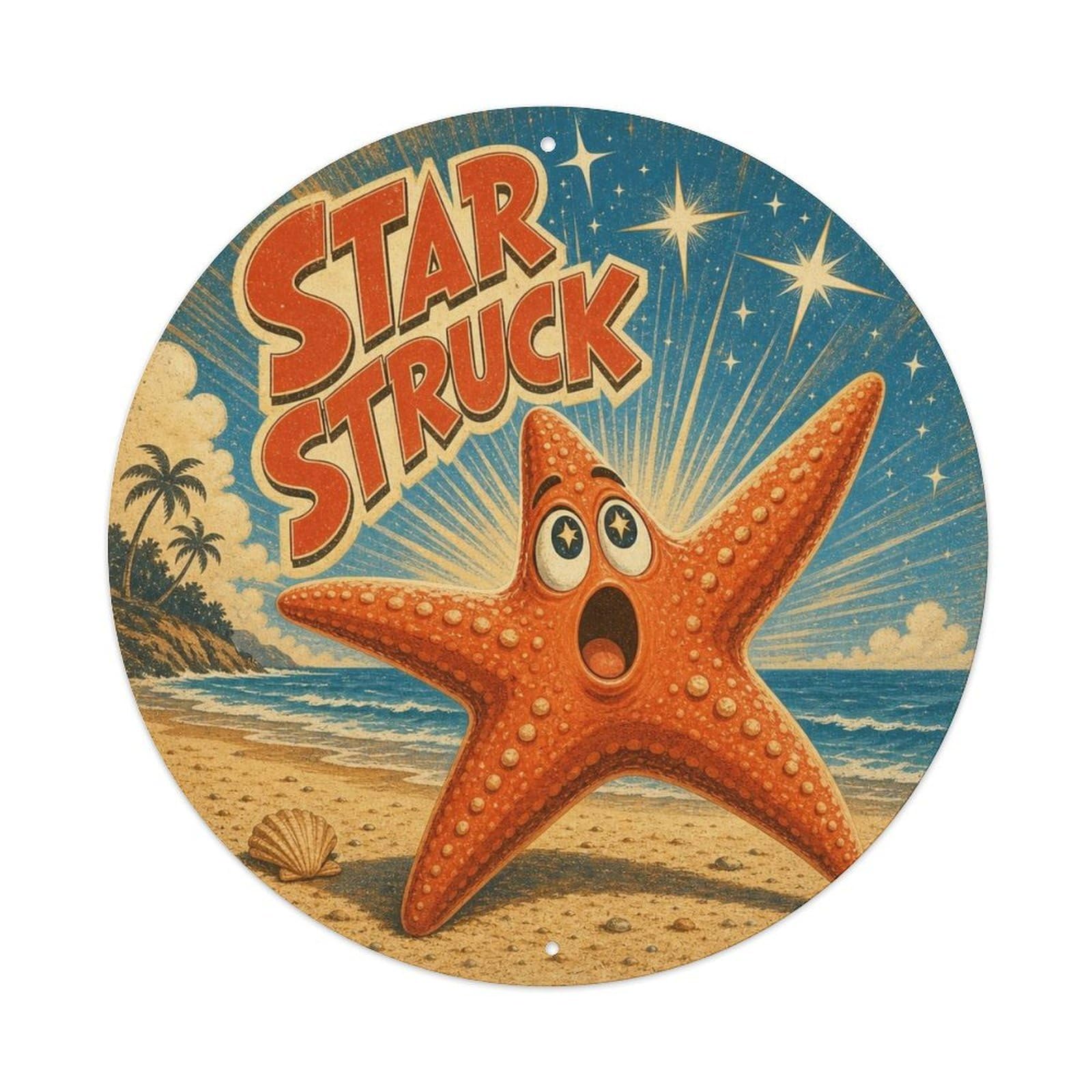 Okngb Style Starfish Quirky Humor Marine Animal Comic Cartoon Bold Metal Tin Sign Plaque Wall Decor For Cafe, Man Cave, Club Bar, Office, Home Garden Round Metal Poster 8X8inch