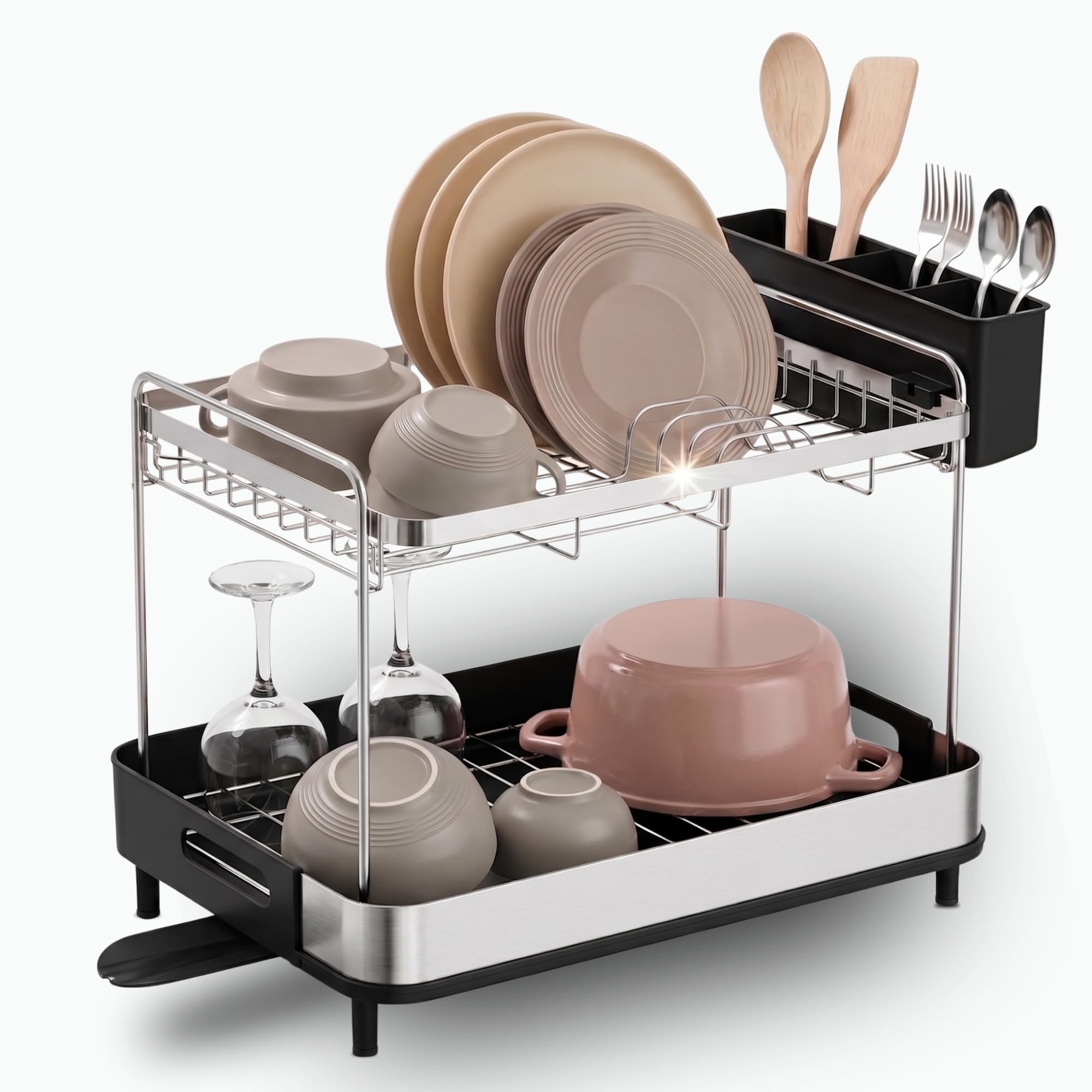 Homellence Égouttoir à Vaisselle 2 Niveaux, Égouttoir Cuisine Compact, Noir