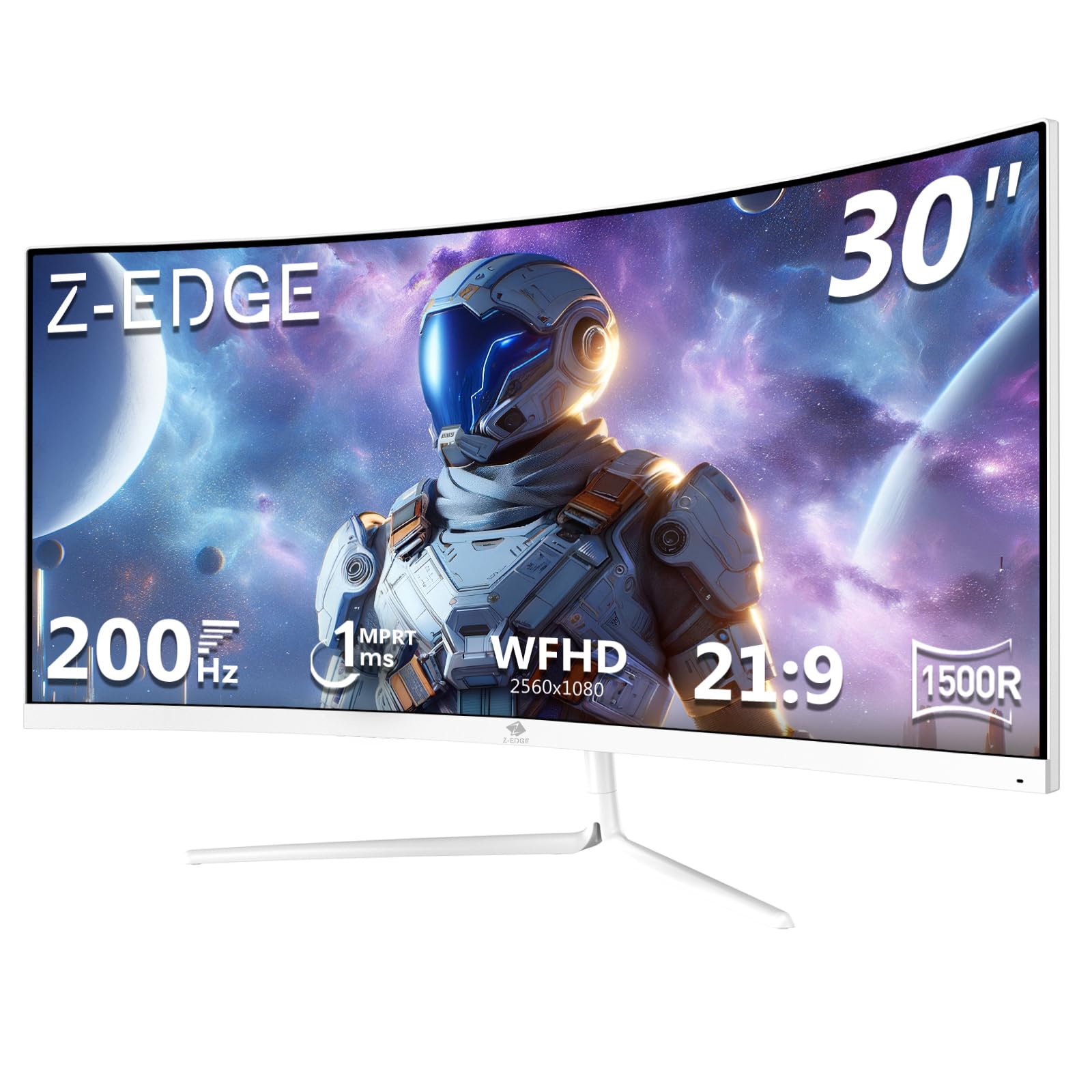 Z-Edge Monitor Gaming Curvo Blanco 30'' 200Hz, 1ms, 2560x1080, FreeSync, Pantalla PC White Ultra Ancho 21:9, Inclinación Ajustable, 1500R VA, 2×HDMI2.0 &2×DP1.4, RGB, VESA 75*75mm(DP Cable Incluido)