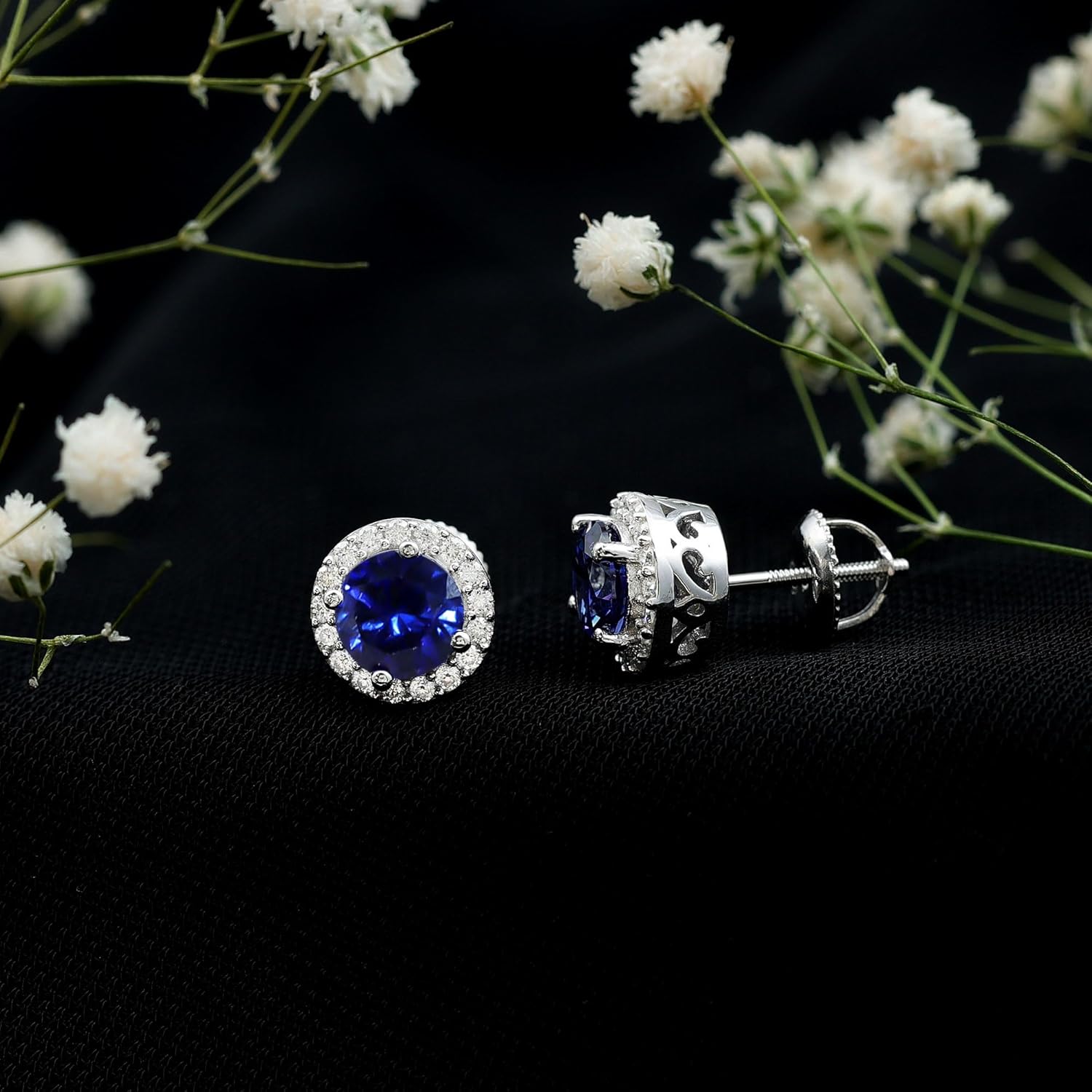 Certified 2 Carat Lab Grown Blue Sapphire Earrings in Silver, Aaaa Quality, Sapphire Studs - Gift For Special Occasions - Image 3