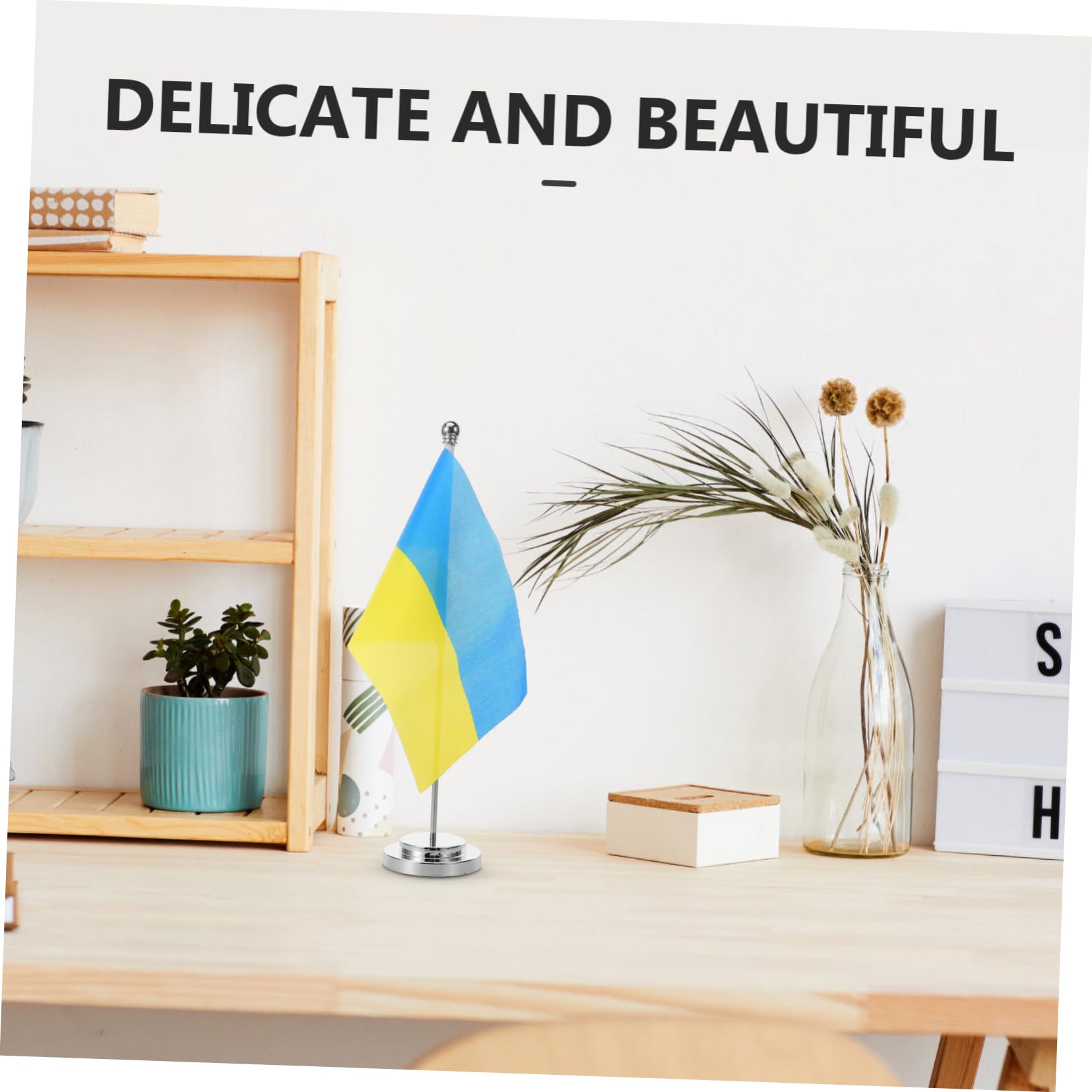 VANZACK 5 Sätze Ukrainische Tischflagge mit Metallständer Dekorative Desktop Flagge für Büro Besprechungsräume und Veranstaltungen und Farbecht Kleine Tischflaggen Dekoration