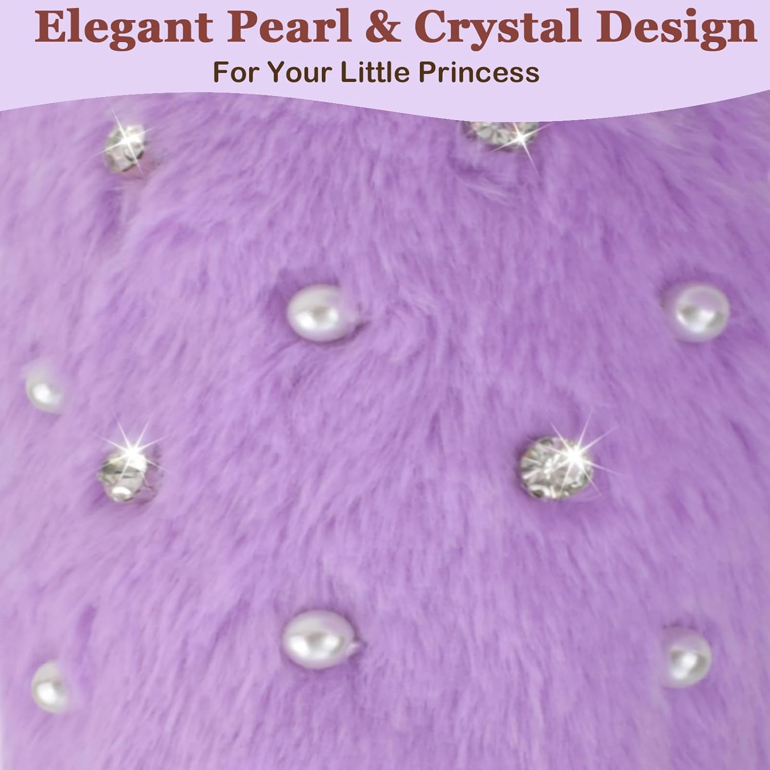 Girls Fluffy Slippers with Pearls & Crystals, Plush Low Heel House Shoes with Non-Slip Memory Foam for Winter Indoor - Image 2