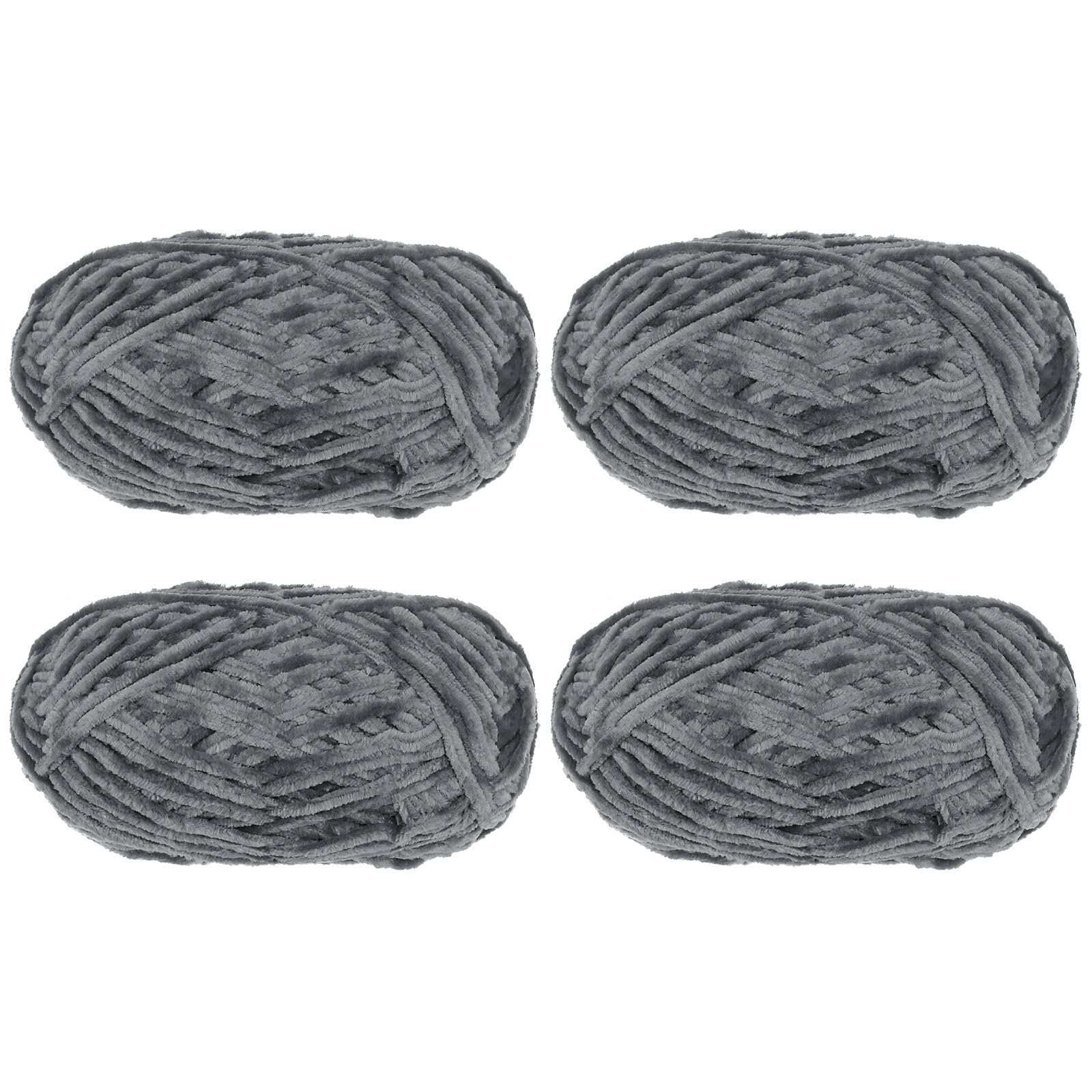 QUARKZMAN 4pz Filato di Velluto Morbido Filato di Chenille 4x100g/14.1oz (347iarde) Filato Soffice e Caldo per Maglia Uncinetto Tessitura Coperte Borse Sciarpe Guanti, Grigio Scuro