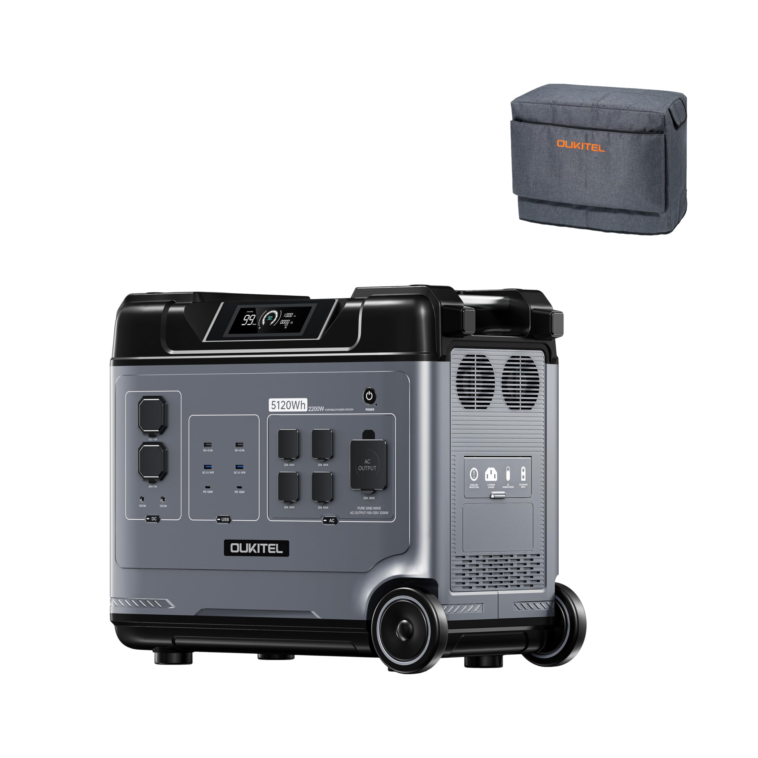 OUKITELP5000 Power Station, 5120Wh LiFePO4 Solar Generator, 5x2200W AC Outlets, UPS Battery Backup, 2.8H to Full Charge, 1000W MPPT Solar, for Emergency, Power Outage, Home Use(with Dust Cover)