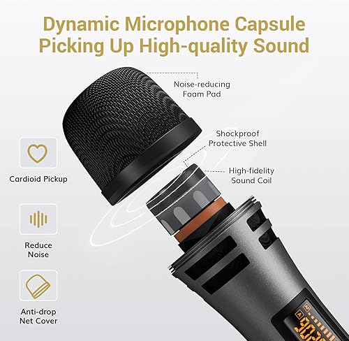 Miniatura 7 de TONOR Máquina de karaoke inalámbrica para adultos K20, paquete con micrófonos inalámbricos UHF TW310 gris