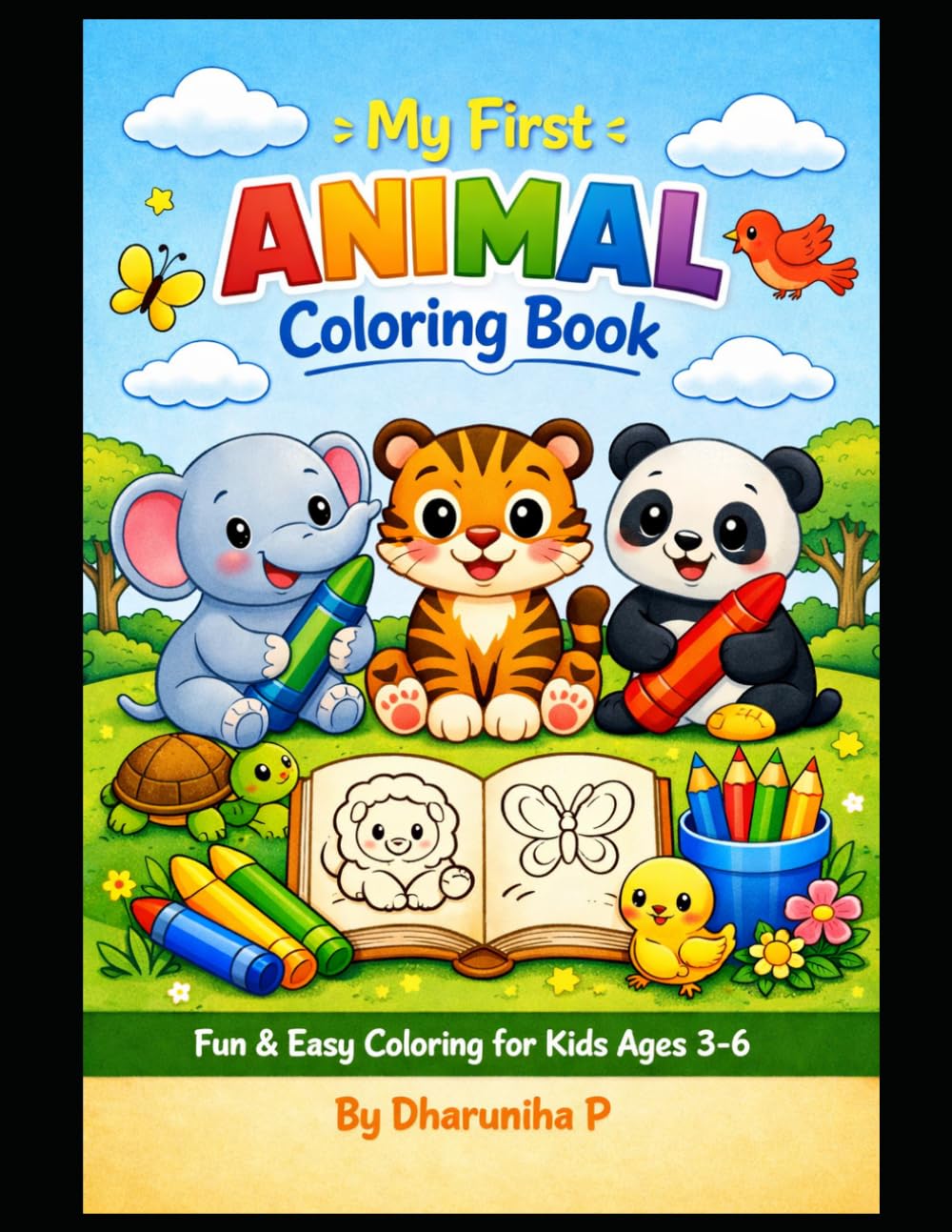 Animal Coloring Book for Kids Ages 3–6: Cute and Easy Animal Coloring Pages for Toddlers and Preschoolers – Big Simple Illustrations of Farm, Jungle, and Wild Animals for Early Learning and Fun