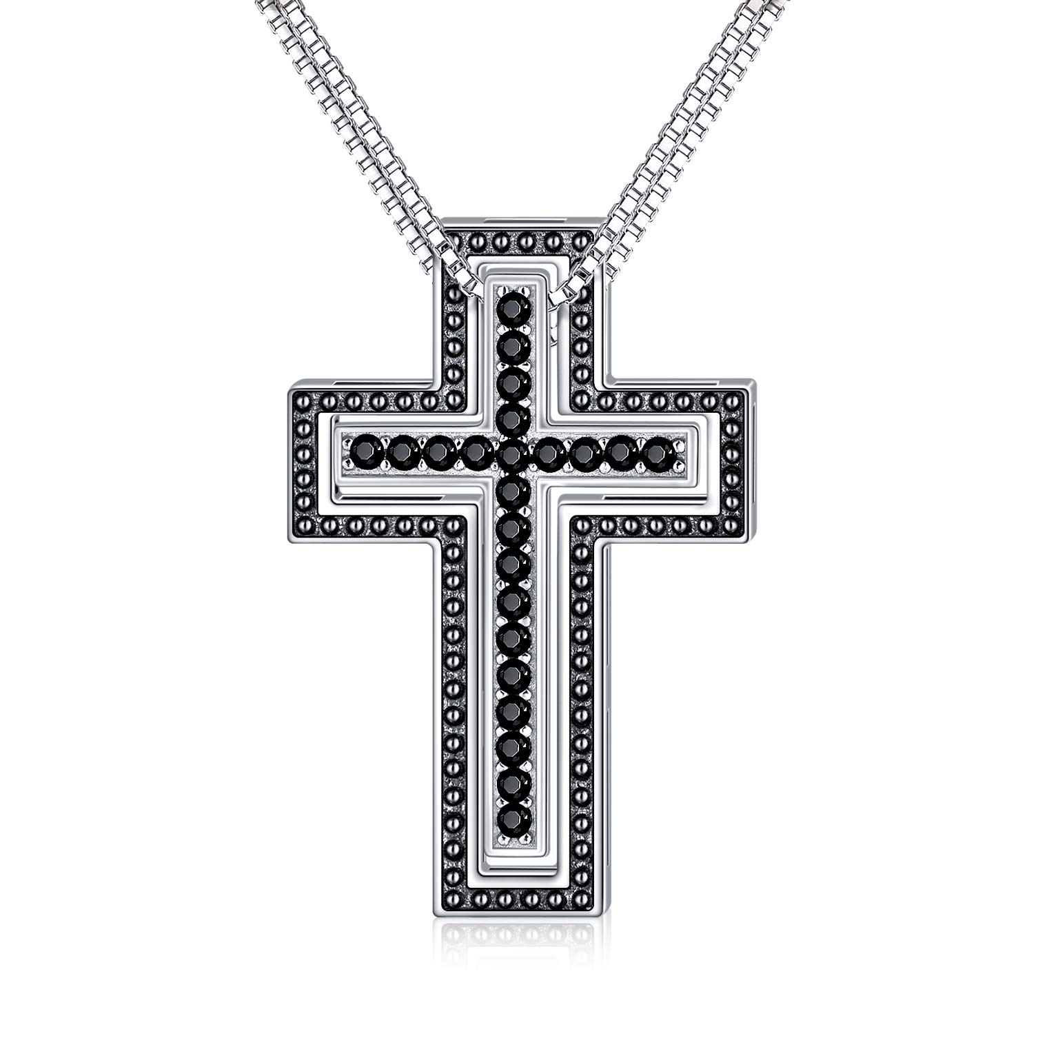 SOULMEET Pasujący naszyjnik ze srebra wysokiej próby dla par matki córki syna sióstr przyjaciół 2 z diamentowym cięciem okrągła czarna cyrkonia sześcienna 'Always Be with You'