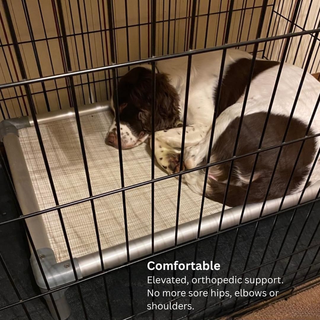 Kuranda Chewproof Elevated Crate Bed - Silver Aluminum - 35" x 23" - Sunsure Textilene Outdoor Mesh - Sierra