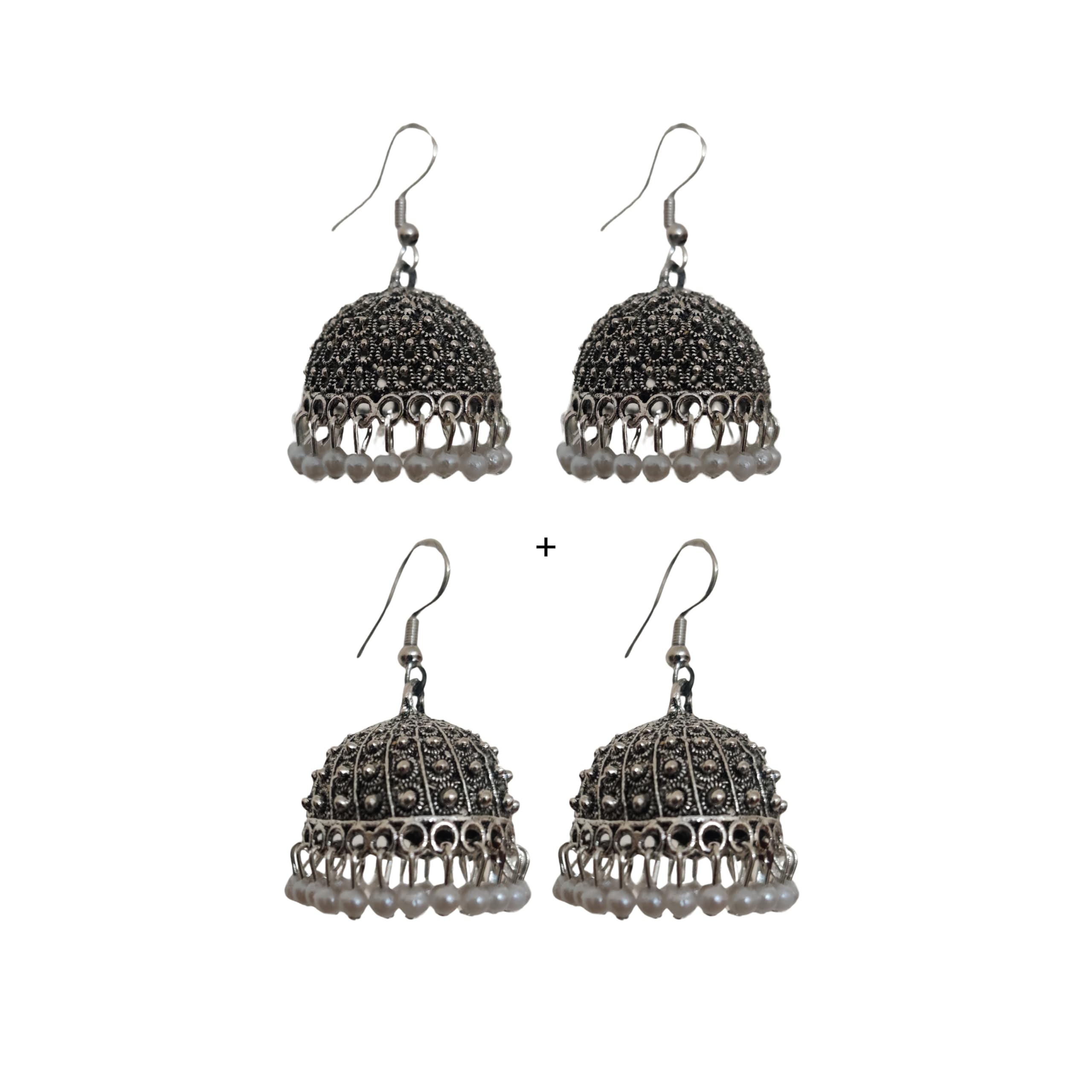 HauteLift Stylish Silver Oxidised Combo Jhumka Earrings for Girls and Women | Traditional Jhumka | Temple Jewellery | Antique Earrings (B0D9F8TC5C) Amazon Price History, Amazon Price Tracker