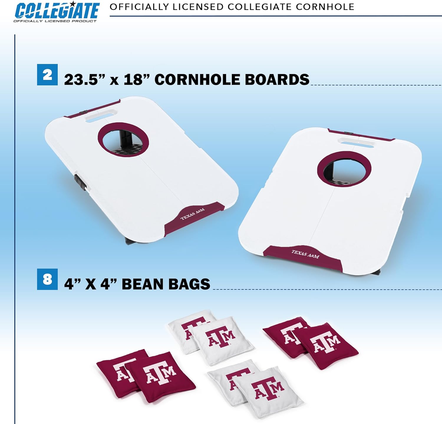 Wild Sports NCAA Texas A&M Aggies Pro Football All-Weather Cornhole Set - Travel Bean Bag Toss Set Includes 8 Bean Bags