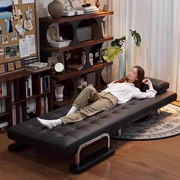 3-in-1 Convertible Sleeper Chair 5-Position Adjustable Backrest, Faux Leather Sofa Bed with Metal Frame, Space-Saving for Small Apartments, RVs, Guest Rooms