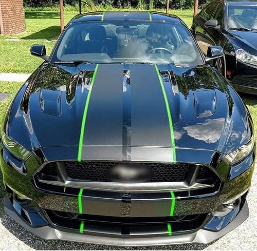 Miniatura 2 de Xotic Tech - Calcomanía gráfica de vinilo negro brillante con rayas verdes para capó de coche, decoración de maletero trasero compatible con Ford