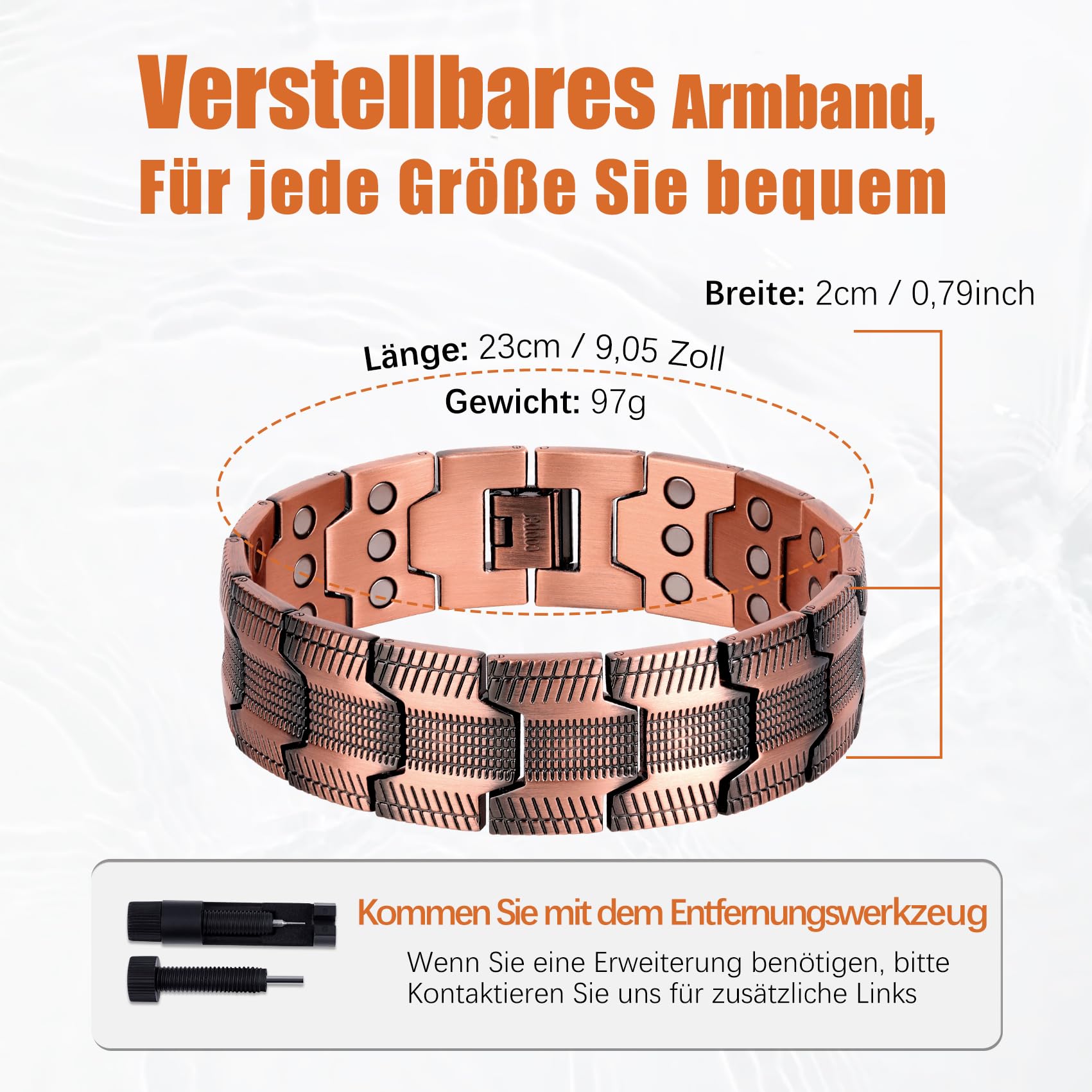 Jecanori Magnet Kupfer Armband für Herren, 3 Reihe magnetische verstellbare Herren Kupfer Armband 3.500 Gauss Magneten, Ringe und Geschenkboxen (Schwarz)