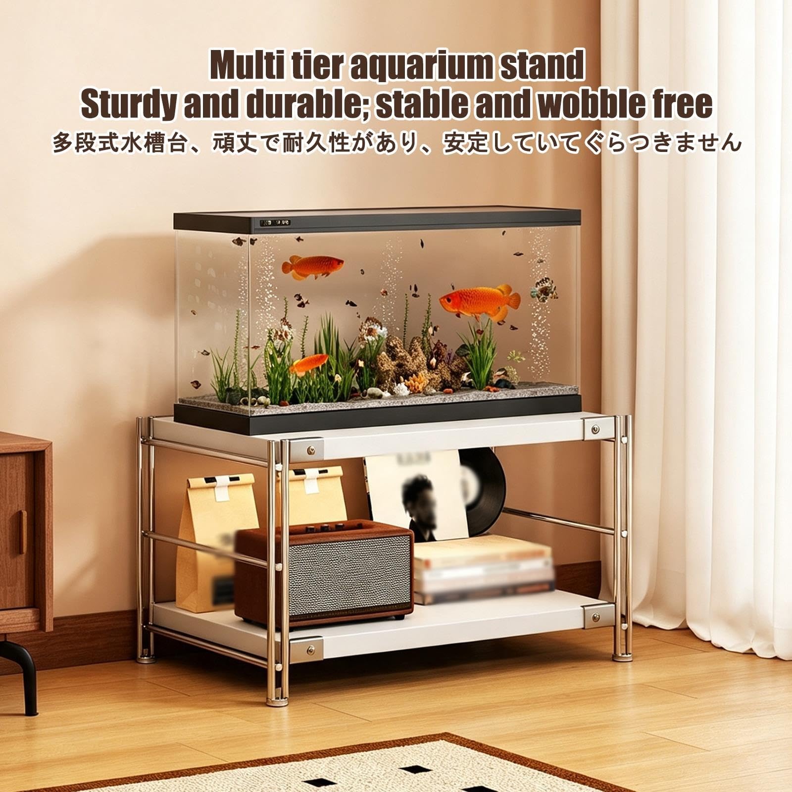 Tavolo per Acquario, Acquario con Mobile Completo | Realizzato in Acciaio e Legno; Supporta Un Carico di 150 Kg(B,40x30x50cm/15.7x11.8x19.7in)