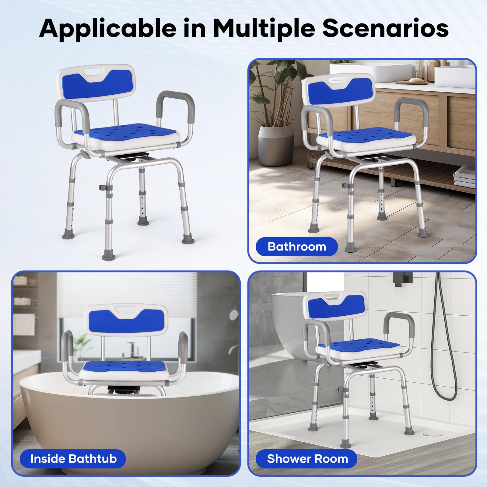 Silla de ducha con asiento giratorio de 360 grados