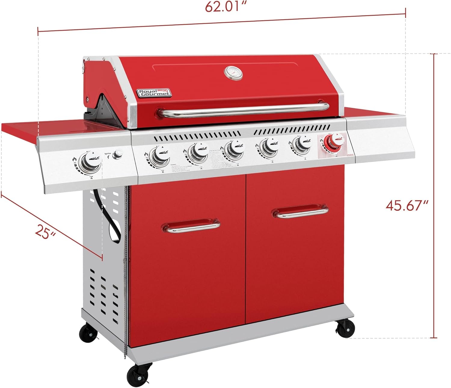 Royal Gourmet GA6402R 6-Burner Propane Gas Grill with Sear Burner and Side Burner, 74,000 BTU, Cabinet Style Outdoor BBQ Grill for Barbecue Grilling and Backyard Cooking, Red Royal Gourmet GA6402R 6-Burner Propane Gas Grill with Sear Burner and Side Burner, 74,000 BTU, Cabinet Style Outdoor BBQ Grill for Barbecue Grilling and Backyard Cooking, Red