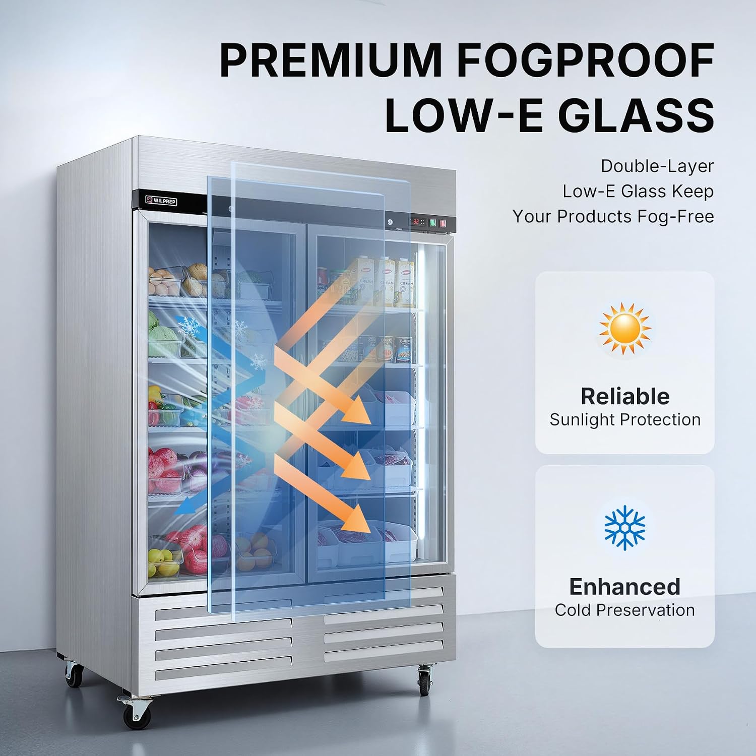 Wilprep 54" Commercial Display Refrigerator, 47.7 Cu.Ft. UL Certified Glass Door Merchandiser Fridge, Stainless Steel Reach-in Beverage Cooler with 8 Shelves for Restaurant, Bar, Kitchen, Cafe