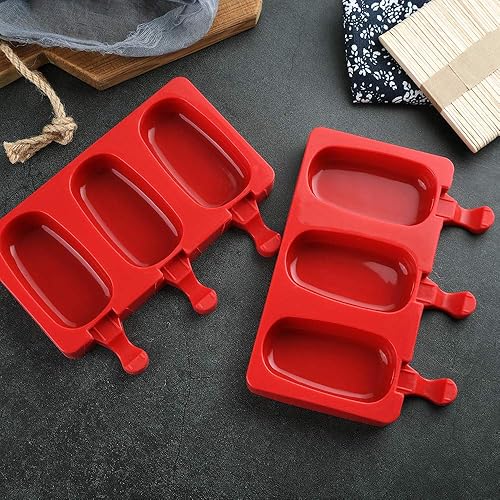Miniatura 2 de Mirenlife Moldes de silicona para paletas de 3 cavidades con tapa, sin BPA, molde de barra de helado casero, moldes para paletas de hielo, moldes de
