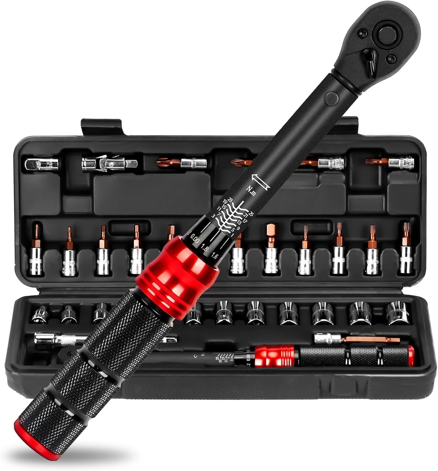 Llave Dinamométrica 1/4", 33PCS Torque Wrench 2-25 NM, Llave Dinamometrica bicicleta ±3% Alta Precisión, 72 Dientes, Chave Dinamométrica Moto, Para Reparación Y Mantenimiento