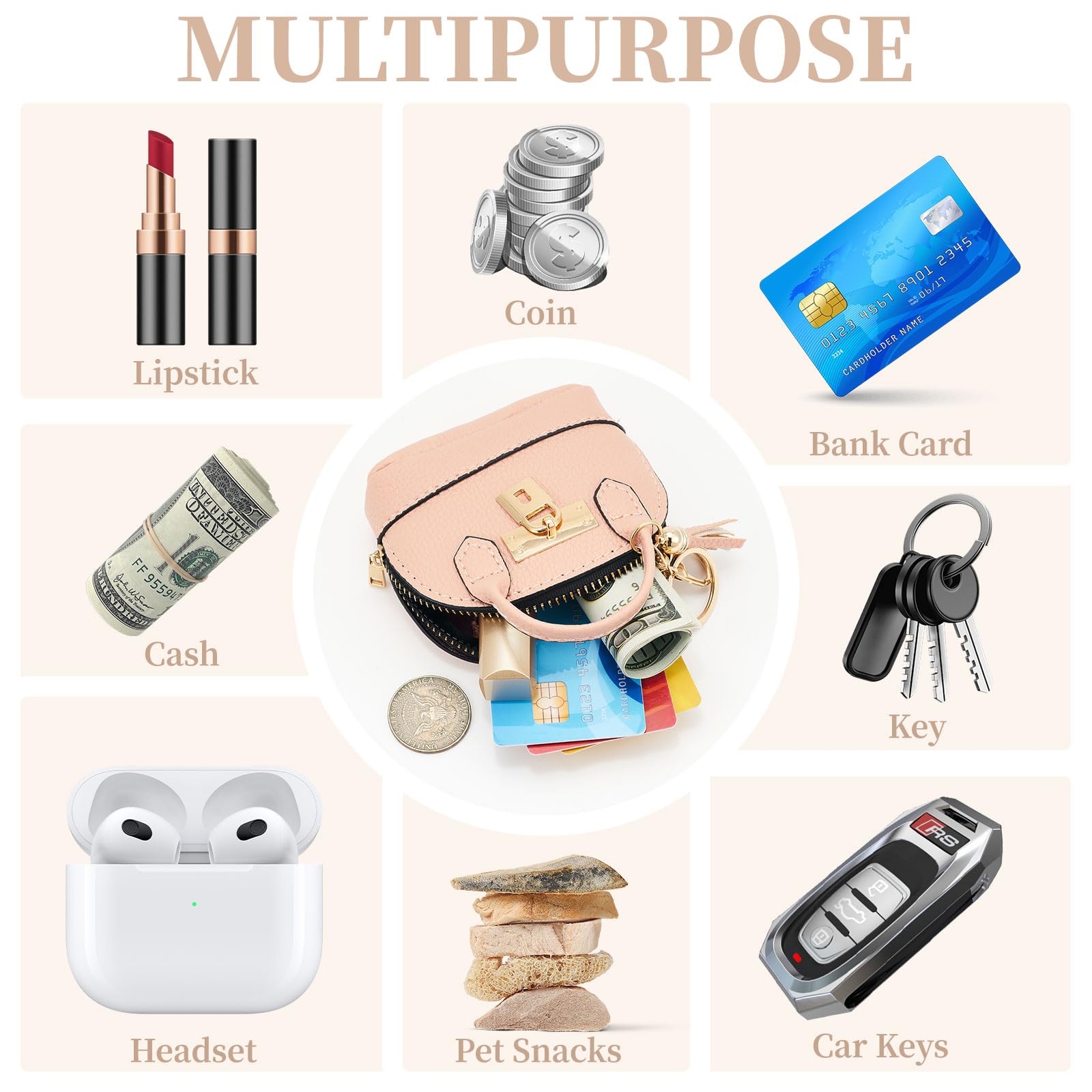 ZOUIQSS Coin Purse Mini Handbag Keychain for Women,Creative Pendant Keyrings Makeup Bag,Small Change Pouch Coin Purse Zipper() - Image 3