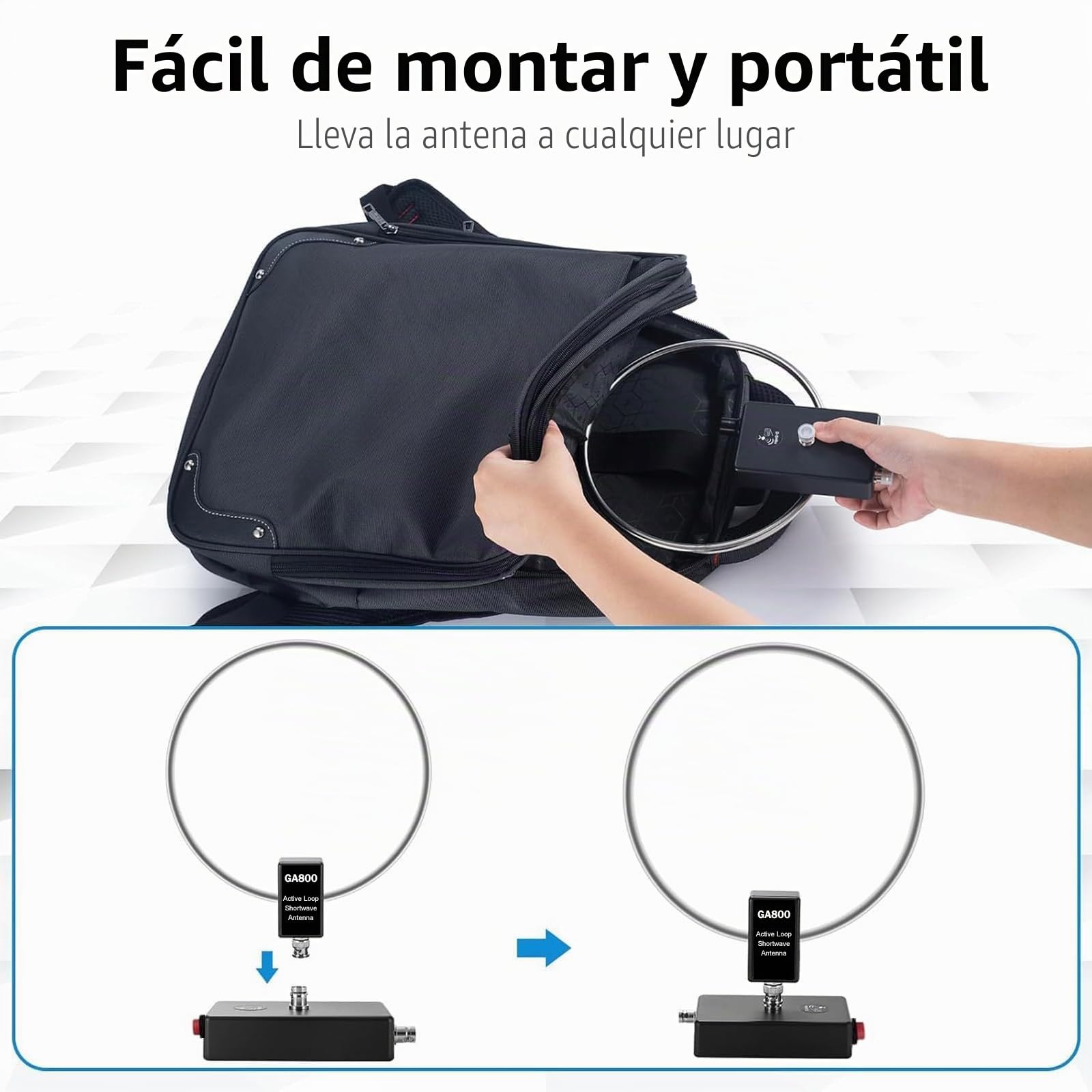 AURSINC GA800 Antena de bucle, antena de radio de onda corta activa con cable BNC 10 KHz-159 MHz HF para radioafición (sintonización gratuita)