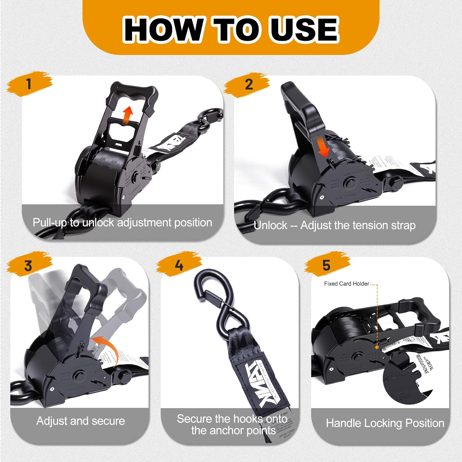 3300LB Retractable Ratchet Straps(2 Pack), 2" x 10FT Tie Down Straps Ratchet with Safety S Hooks, Strap for Trucks, Motorcycle, Cargo, Trailer, Moving-Black - Image 5