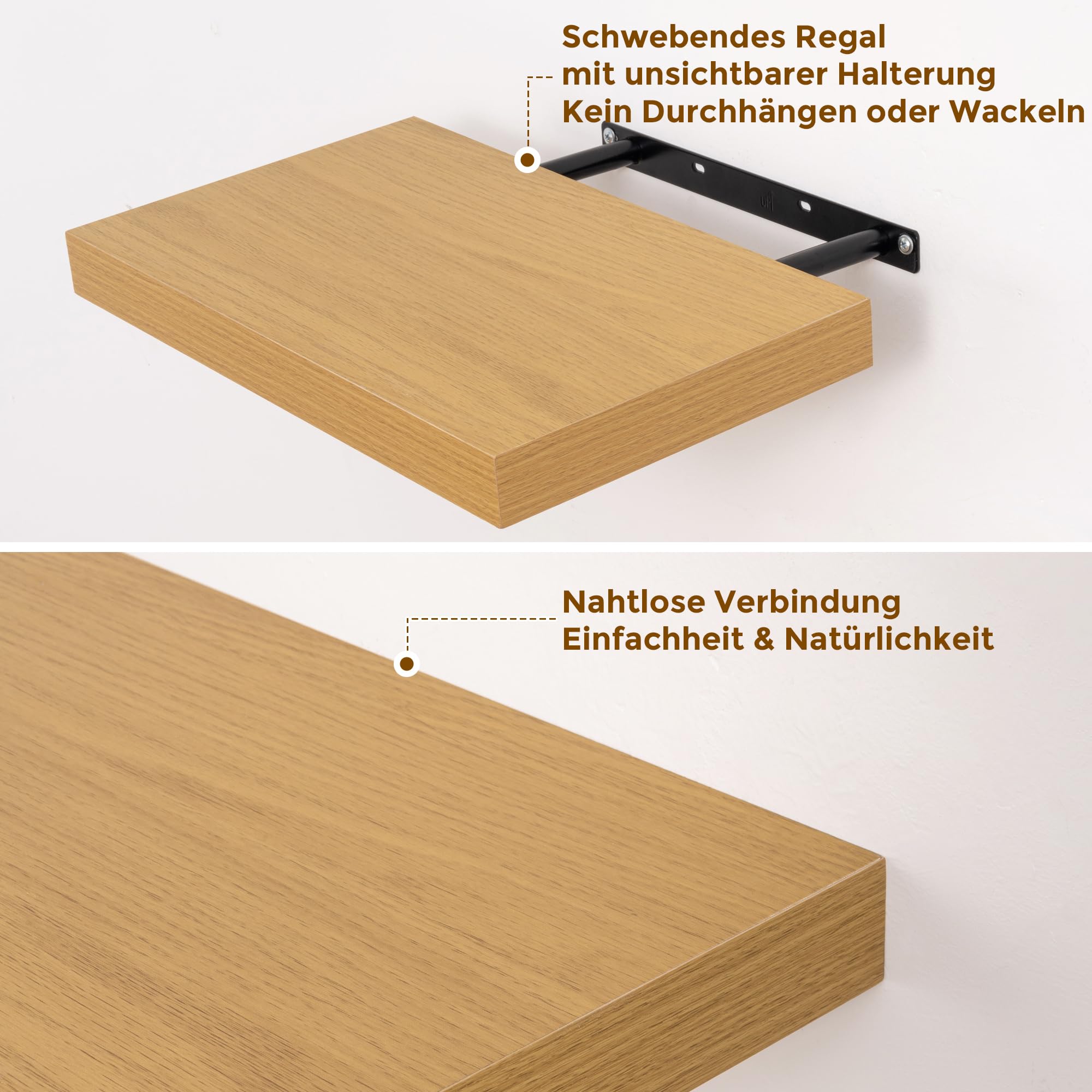Feihorrm Wandregal Holz, Extra Breit 23,5 cm, 40cm Wandboard Eiche Regal 2er Set, Schweberegal, Regalbrett für Küche, Arbeitszimmer, Badezimmer, Schlafzimmer und Wohnzimmer
