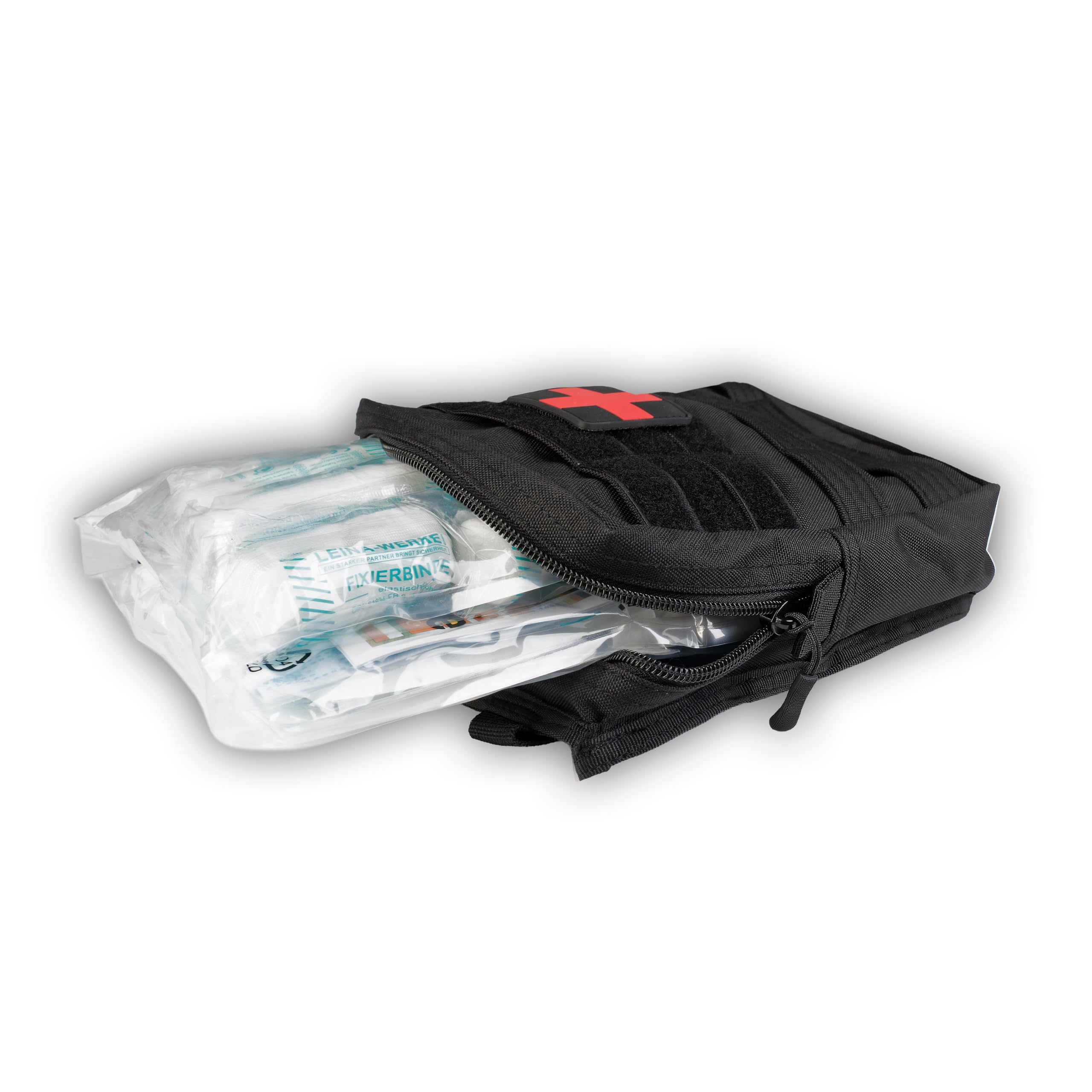 Miltec New Leina, Kit Primo Soccorso Tattico Grande con attacchi Molle, 43 Pezzi, First Aid (Nero)