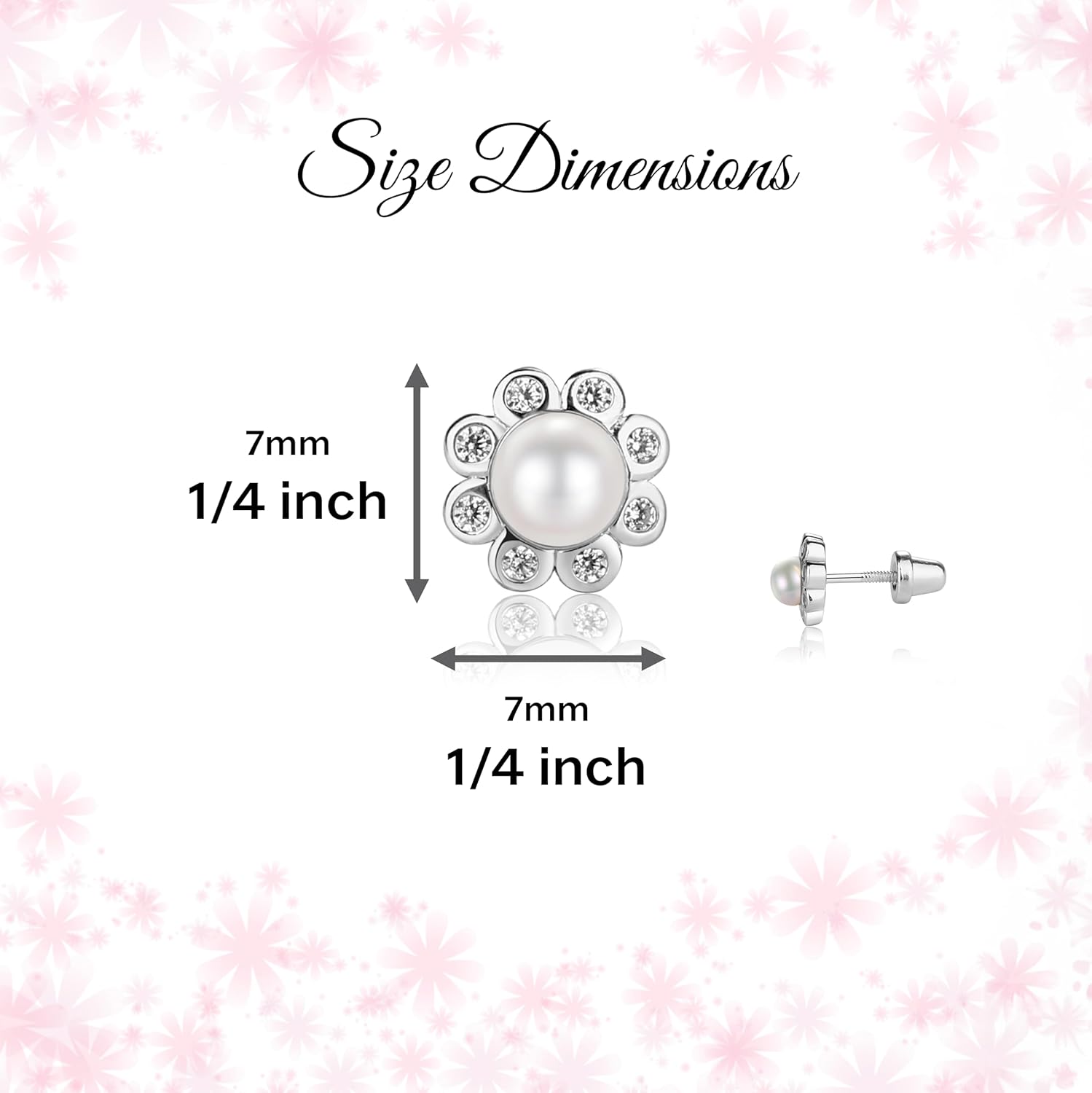 Cherished Moments Girl's .925 Sterling Silver White or Pink Cultured Pearl Button Earring with CZs (Screw Back)