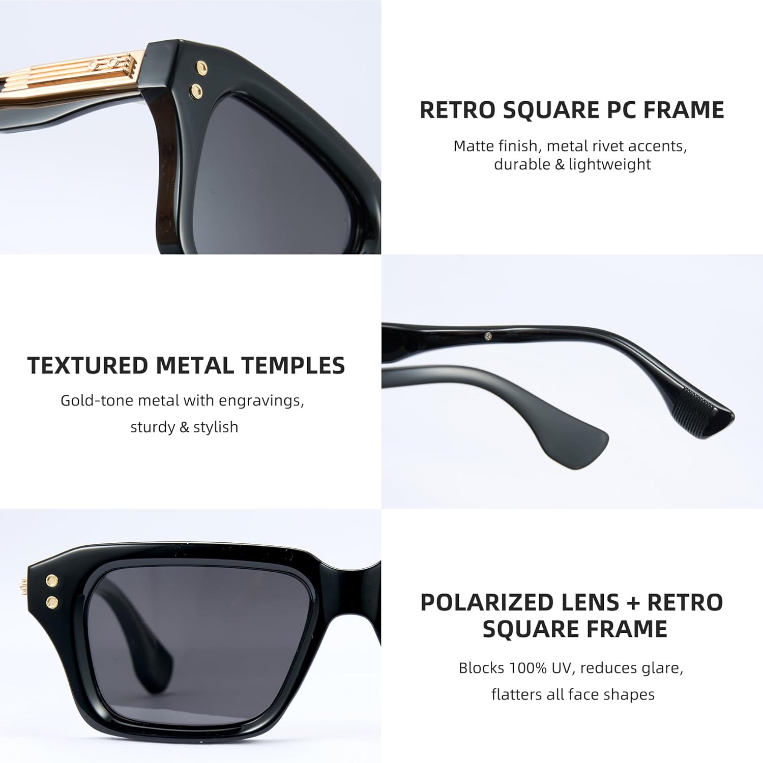 Cyxus Retro Square Sunglasses Men Women,Polarized, UV400 Anti-Glare, Vintage 90s Minimalist Style Driving Motorcycle P1359