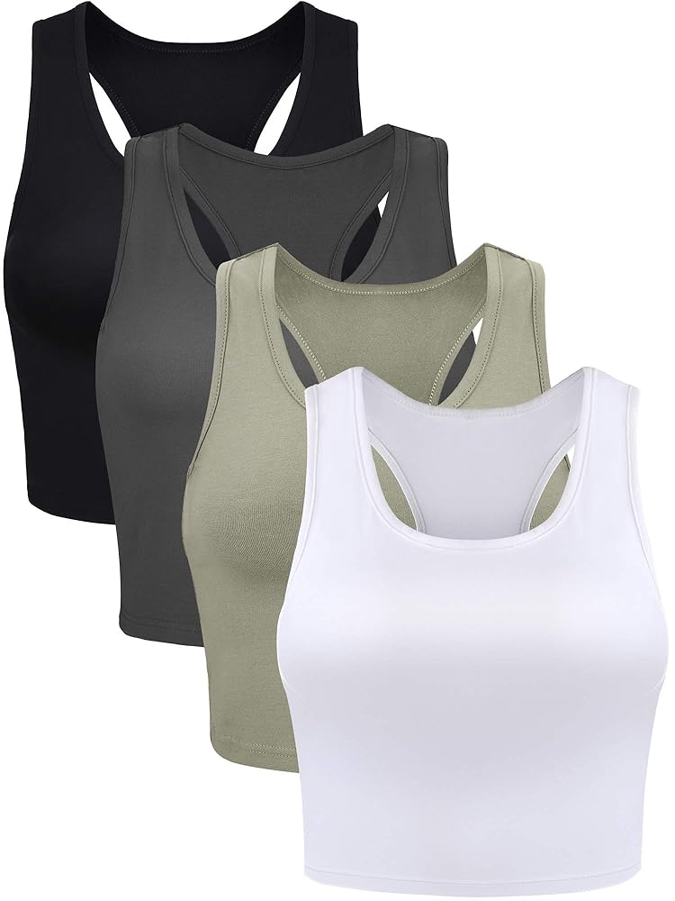 4 Pieces Basic Workout Crop Tank Tops Sleeveless Racerback