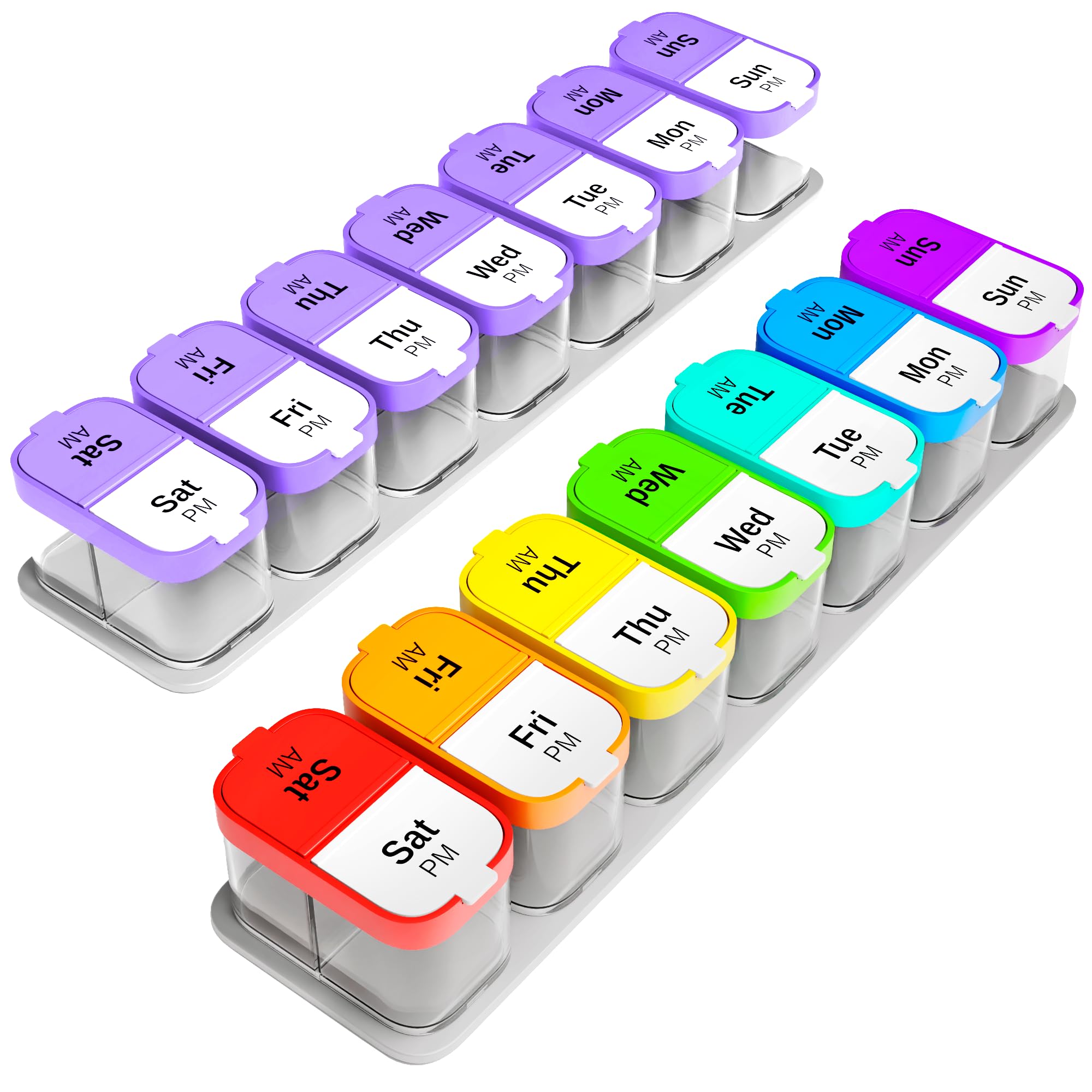 Extra Large Weekly Pill Organizer Set - 2 XL Vitamin Holders with 7 Detachable AM PM Compartments -
