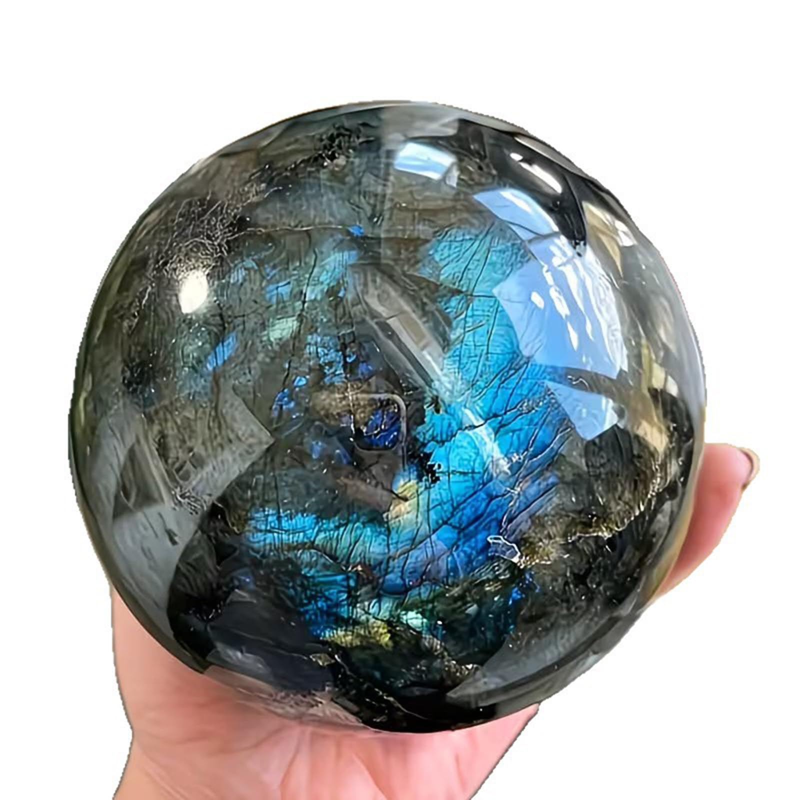 Sfera di cristallo naturale di labradorite, pietra preziosa per Reiki | Sfera di cristallo di quarzo, decorazione per la meditazione sulla stregoneria, ornamento per la scrivania di casa