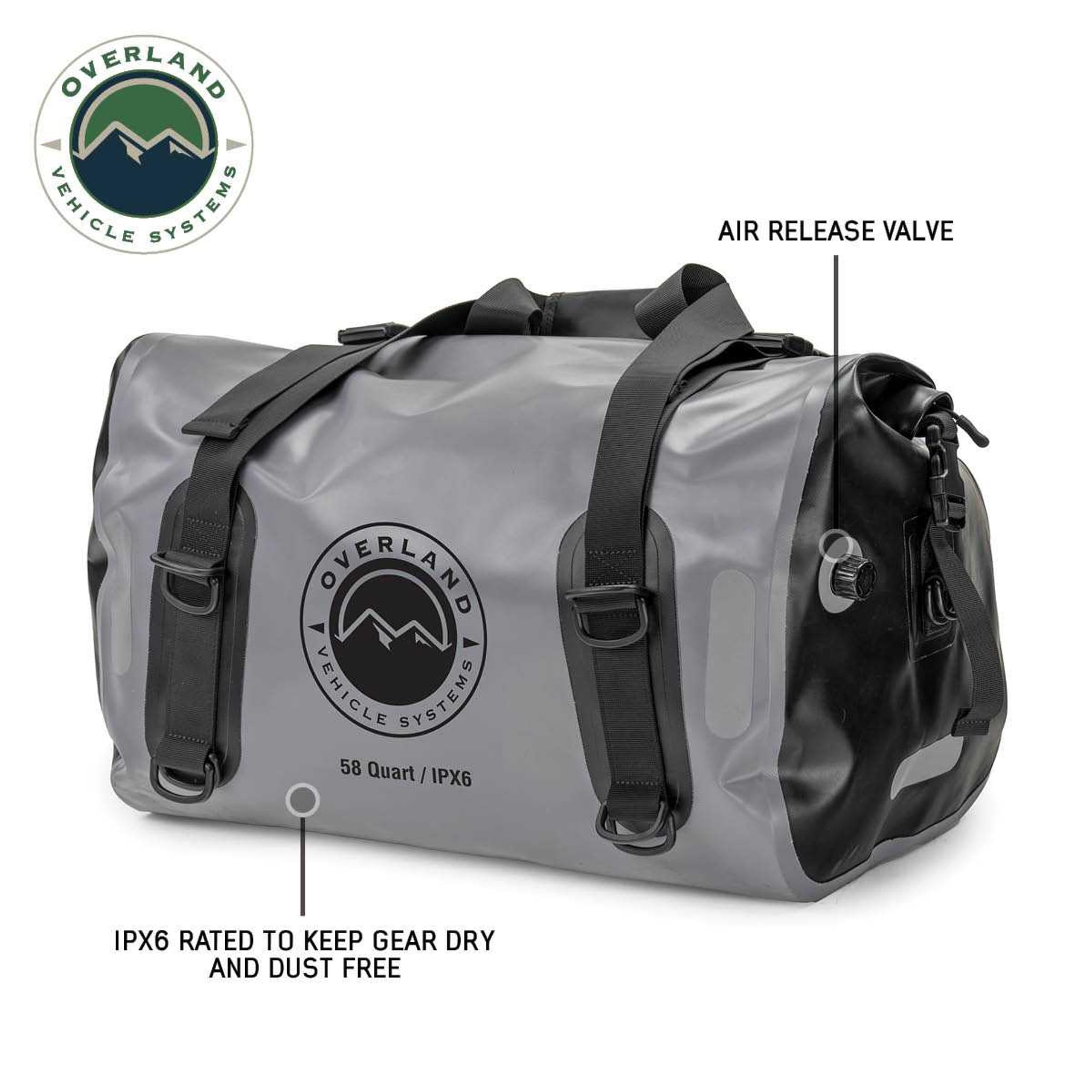 Overland Vehicle Systems Portable Dry Storage Bags (58 Quart Capacity) - Premium 1000D Construction - IPX6 Rated Waterproof Dry Bag - Heavy Duty Buckles with Robust Nylon Straps