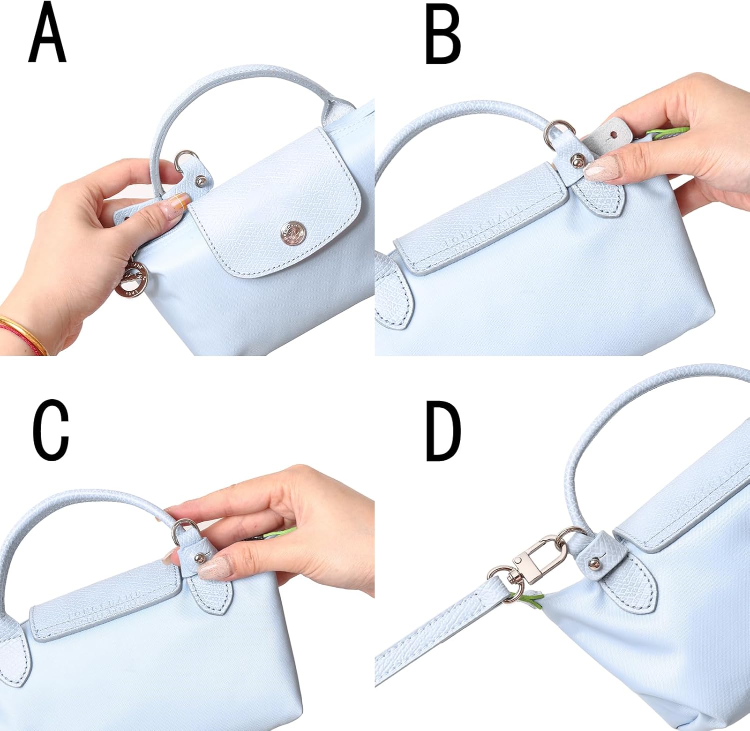 Purse Straps Replacement, Leather Handbag Crossbody Shoulder Strap Kit Adjustable for Mini Longcamp Tote Bag Women