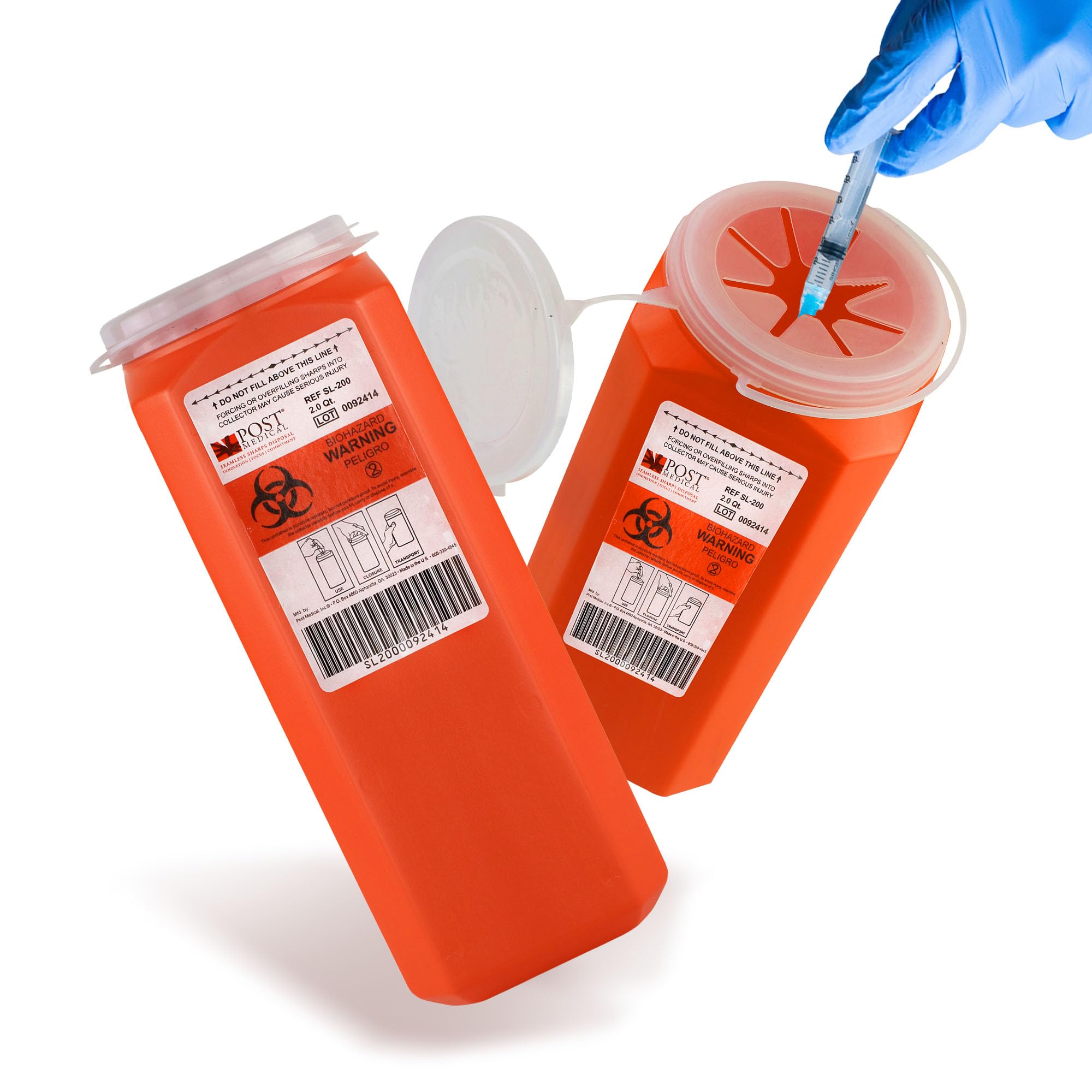 Post Medical - 2.0 Quart Sharps Container - Case of 6, Puncture-Resistant Sharps Disposal Container, Needle & Syringe Disposal Container, Leak-Tight