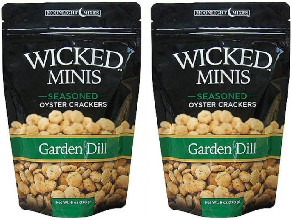 Wicked Minis Soup & Oyster Crackers - Saltine Crackers Salted Flavored Mini Puffed Soup Crackers, Savory Snacking Mix, Seasoned Croutons Salad Toppers, Crackers for Chili 6oz (Garden Dill, Pack of 2)