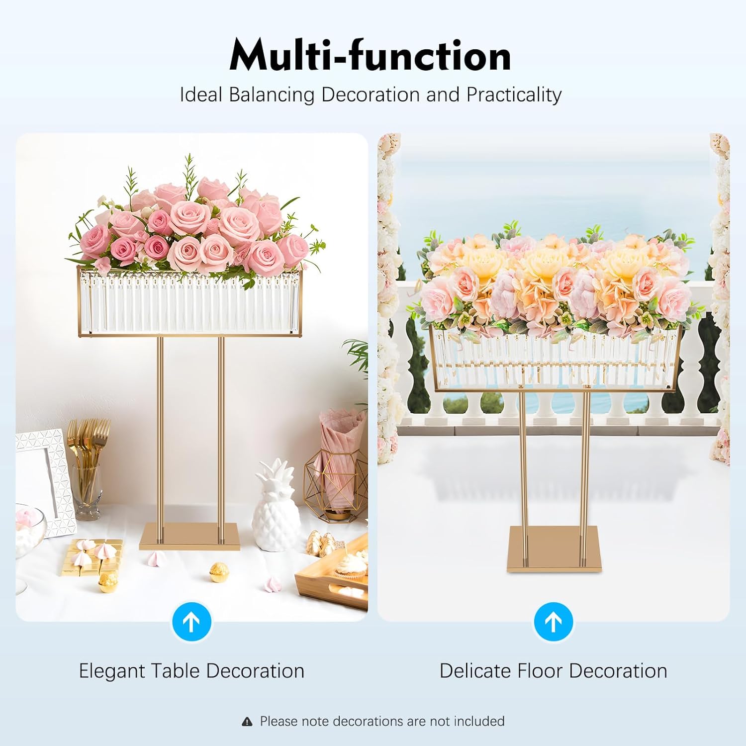 Elegant Crystal Flower Stand with Golden Frame | Electroplated Wedding Centerpiece for Party, Home Decor & Birthday Celebrations | Tabletop & Floor Display
