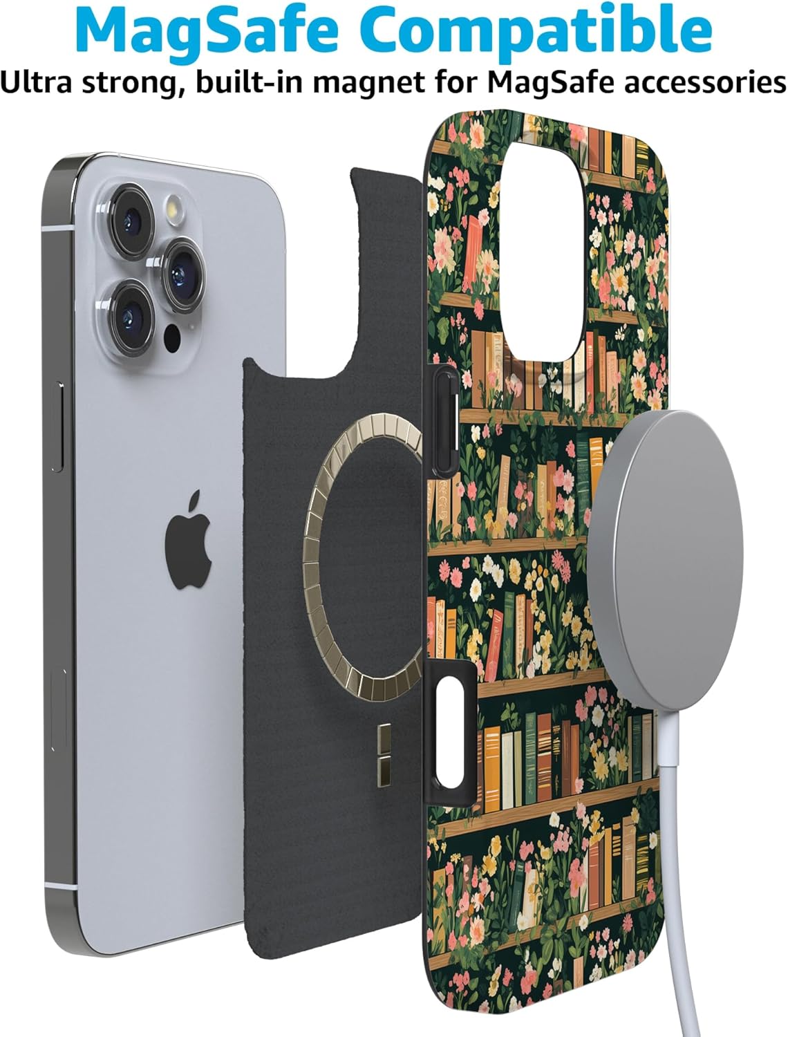 Casely iPhone 16 Pro Case | Book Nook | Floral Library | Compatible with MagSafe | Classic Ultra Slim Design