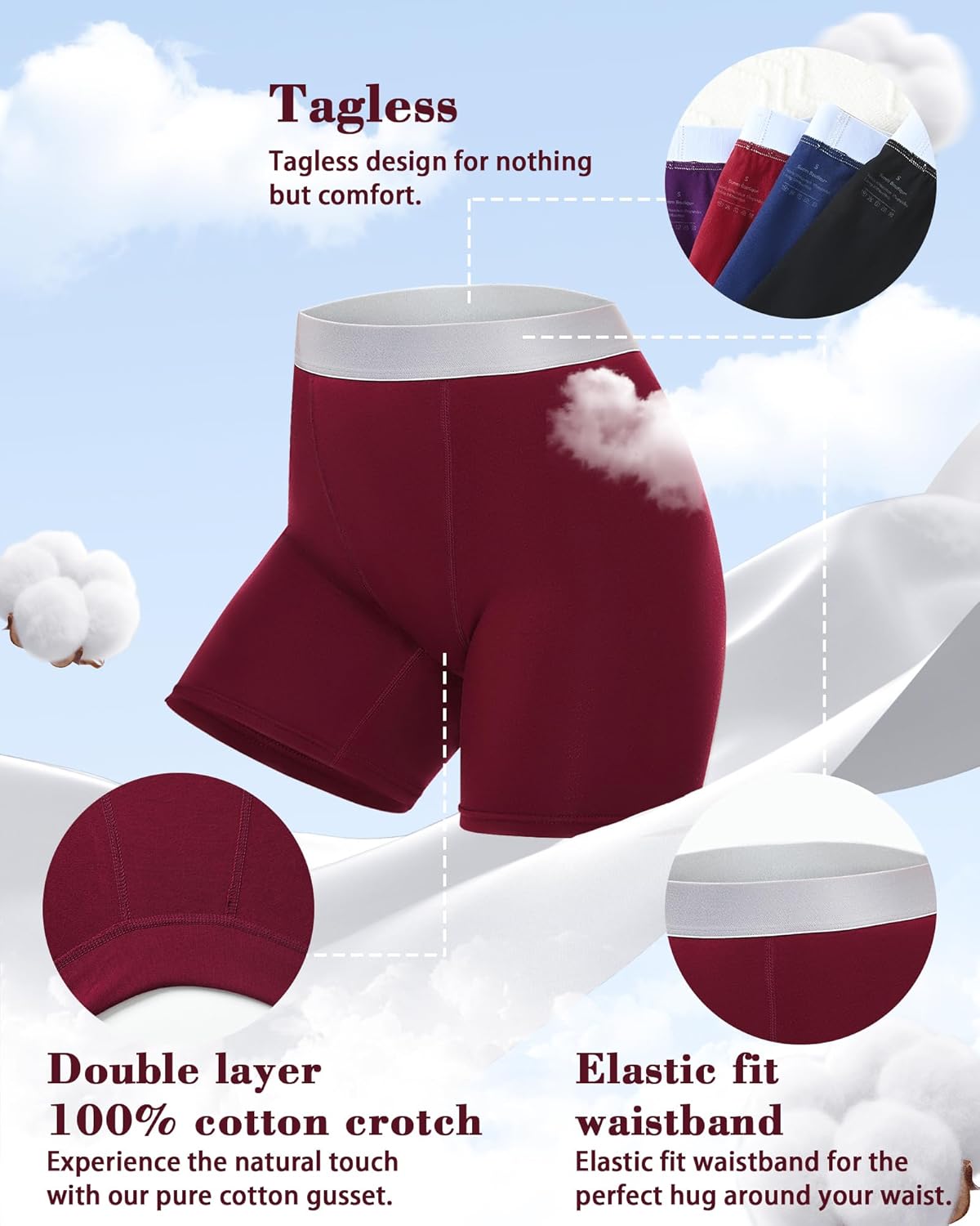 Sunm Boutique Women's Boxer Briefs Cotton Boyshorts Underwear for Women High Waisted Panties Plus Size 5.5" Inseam 3/4 Pack - Image 3