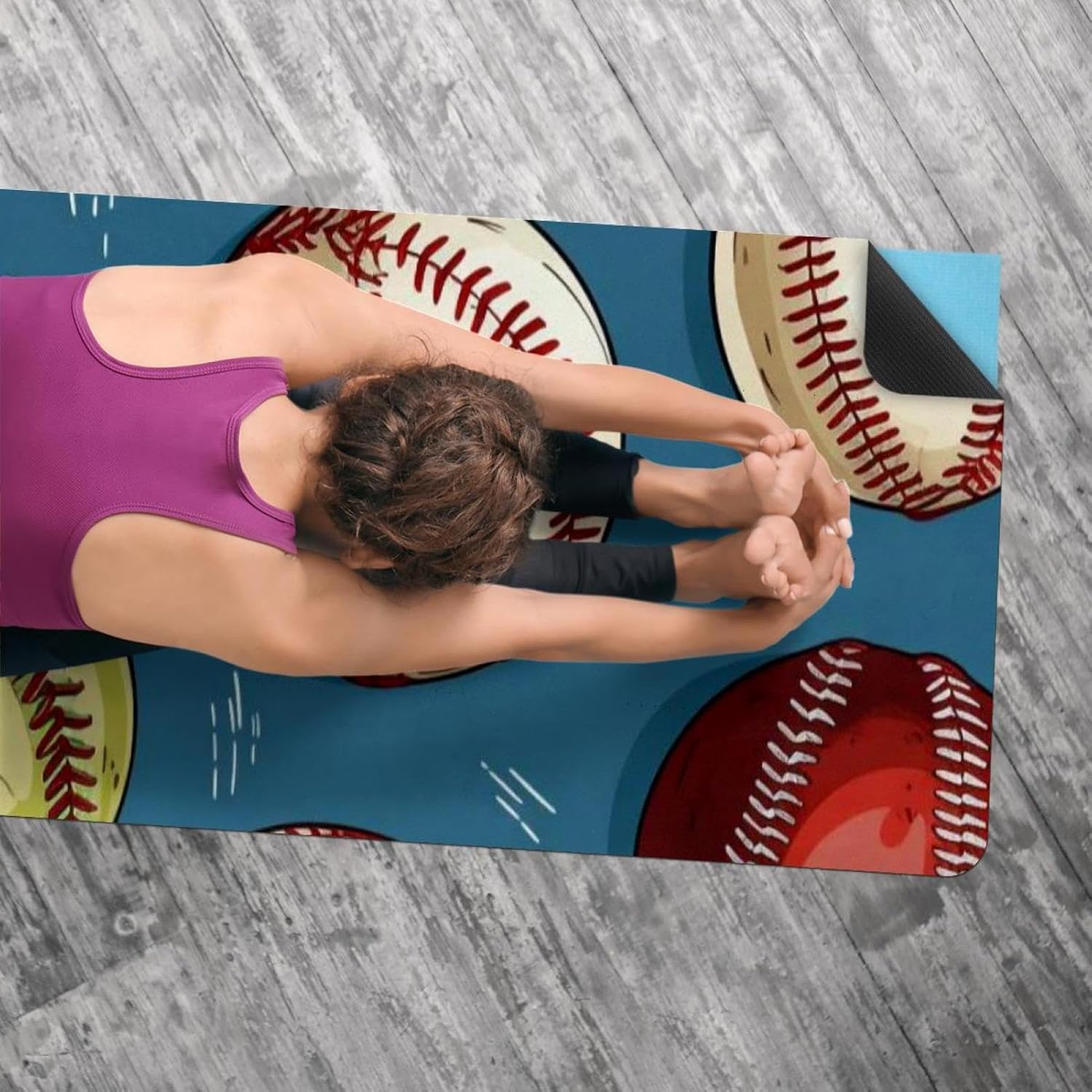 Yoga Towel, Baseball Pattern Non Slip Sweat Absorbent Hot Yoga Mat Towel for Hot Yoga, Pilates and Fitness - 72.8" x 26.8"
