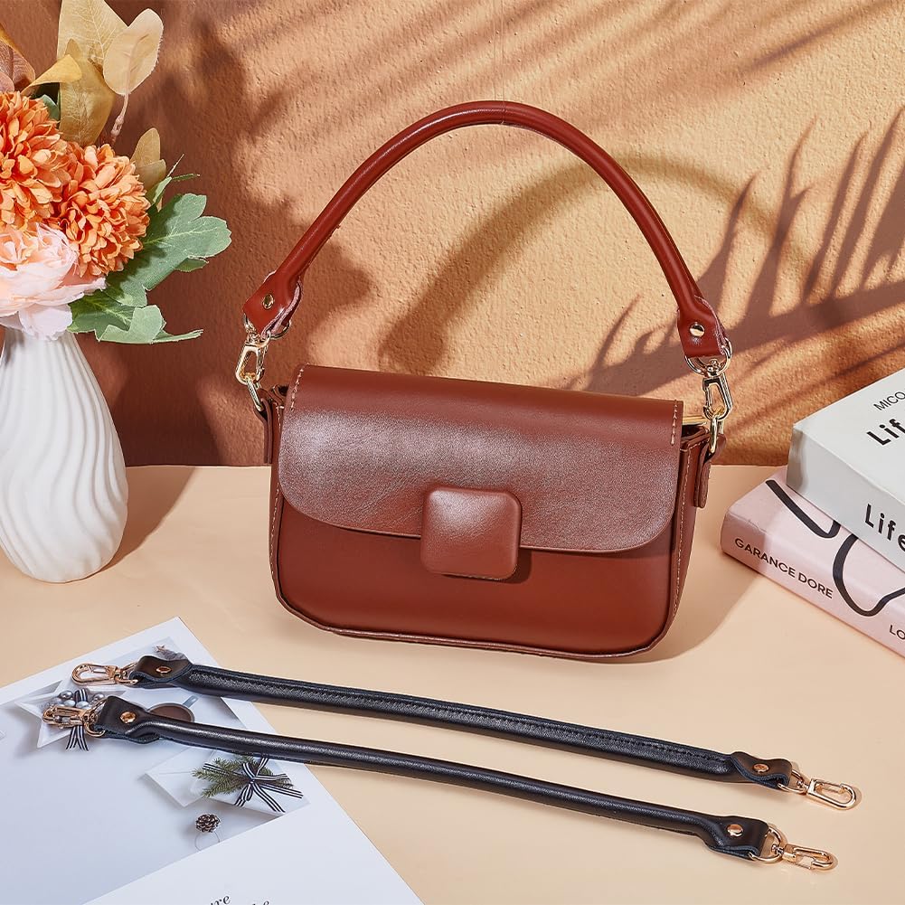 PH PandaHall 4pcs 2 Colors Leather Bag Strap, 15.7 inch Purse Handles Bag Handle Short Handbag Strap Replacement Handle with Golden Swivel Buckles for DIY Handbag Shoulder Bag Tote Crochet Bag - Image 4