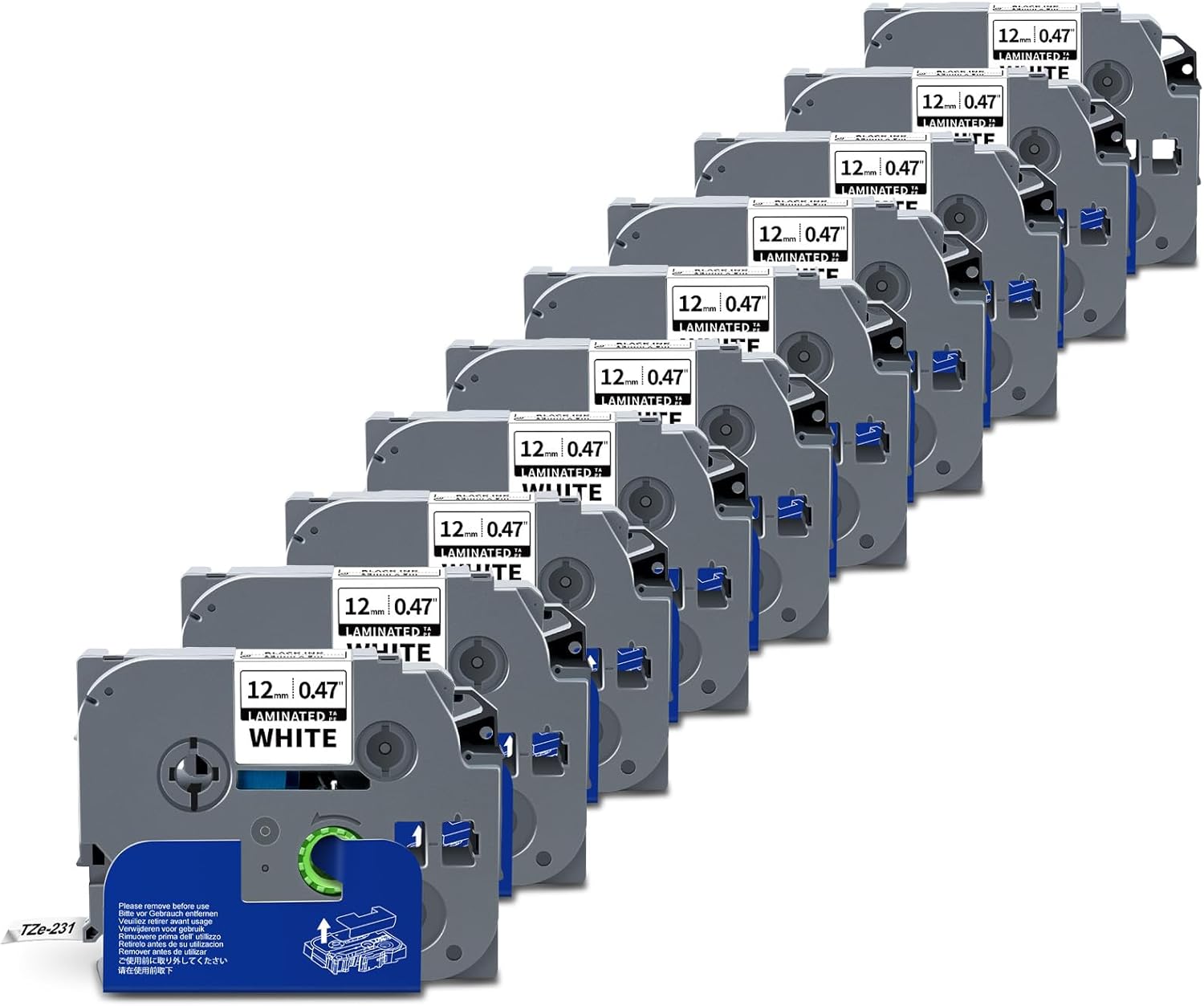 10-Pack TZe-231 TZ-231 TZe231 Compatible for Brother P Touch PT-D220 Label Tape 12mm 0.47 Laminated White for Ptouch PTD220 PT-D210 H100 PTD400 D600 D610BT Label Maker, 1/2 Inch x 26.2 ft