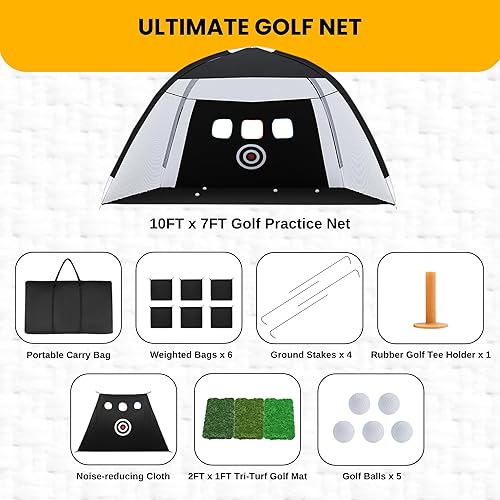 Miniatura 7 de Red de golf para patio trasero e interior Red de golf grande de 10 x 7 pies con objetivo de astillado y tapete de triple césped Ayuda de