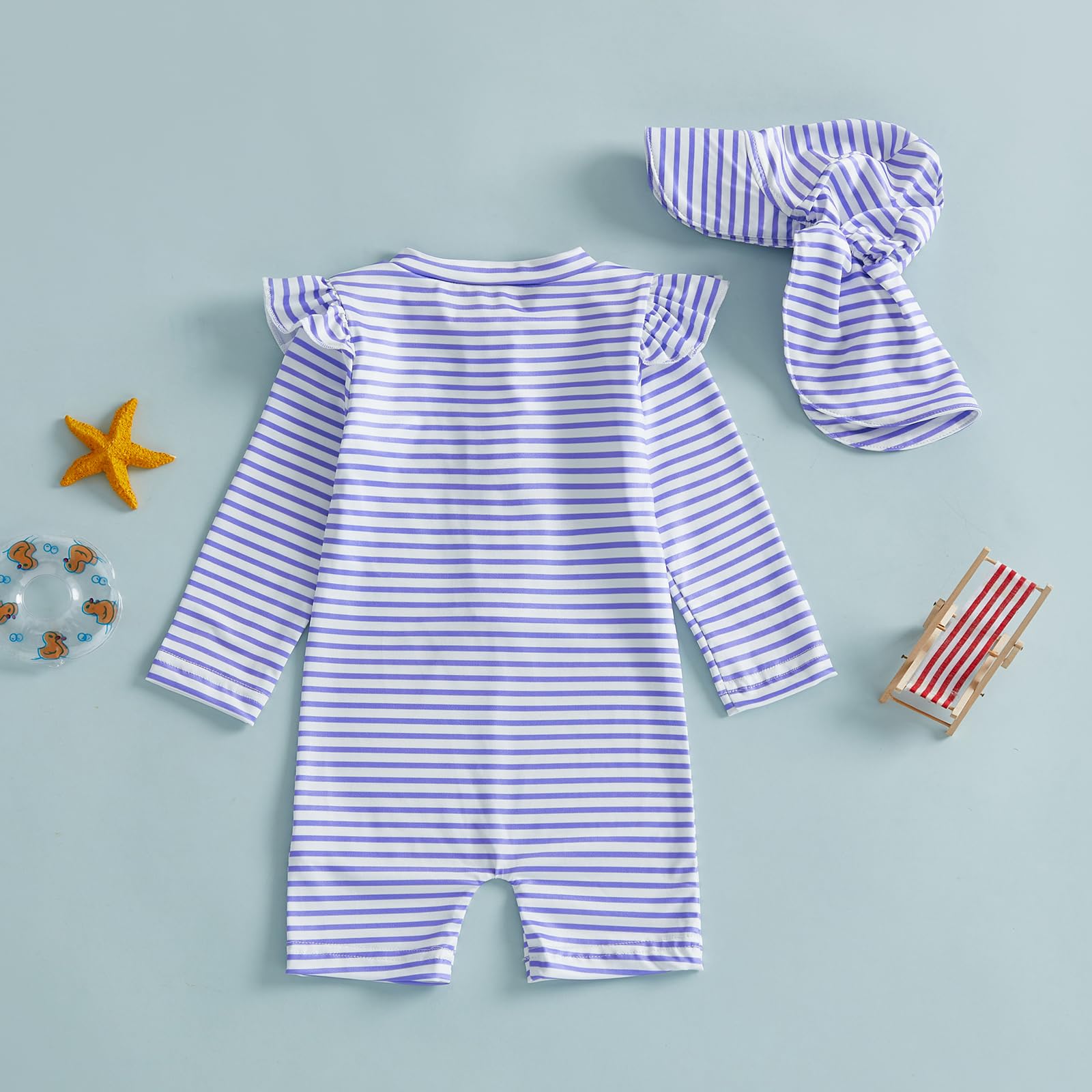 Costume da bagno per neonata, costume da bagno con cappello, 2 pezzi a maniche lunghe con cerniera