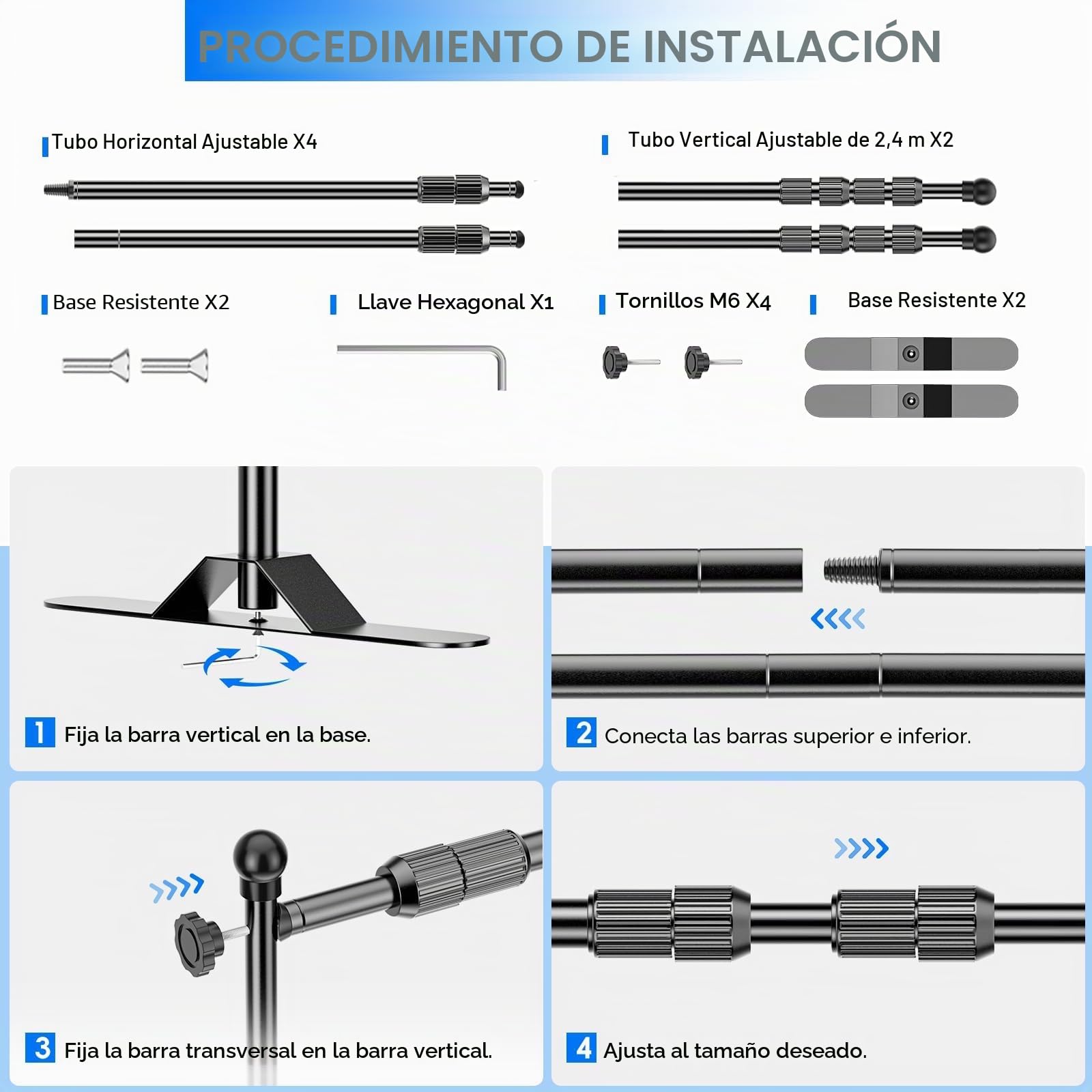 EMART Soporte de Fondo 3 x 2,4 m, Sistema de Telón de Fotográfico Ajustable con 2 Sacos de Arena para Fotografía de Estudio, Retratos y Productos