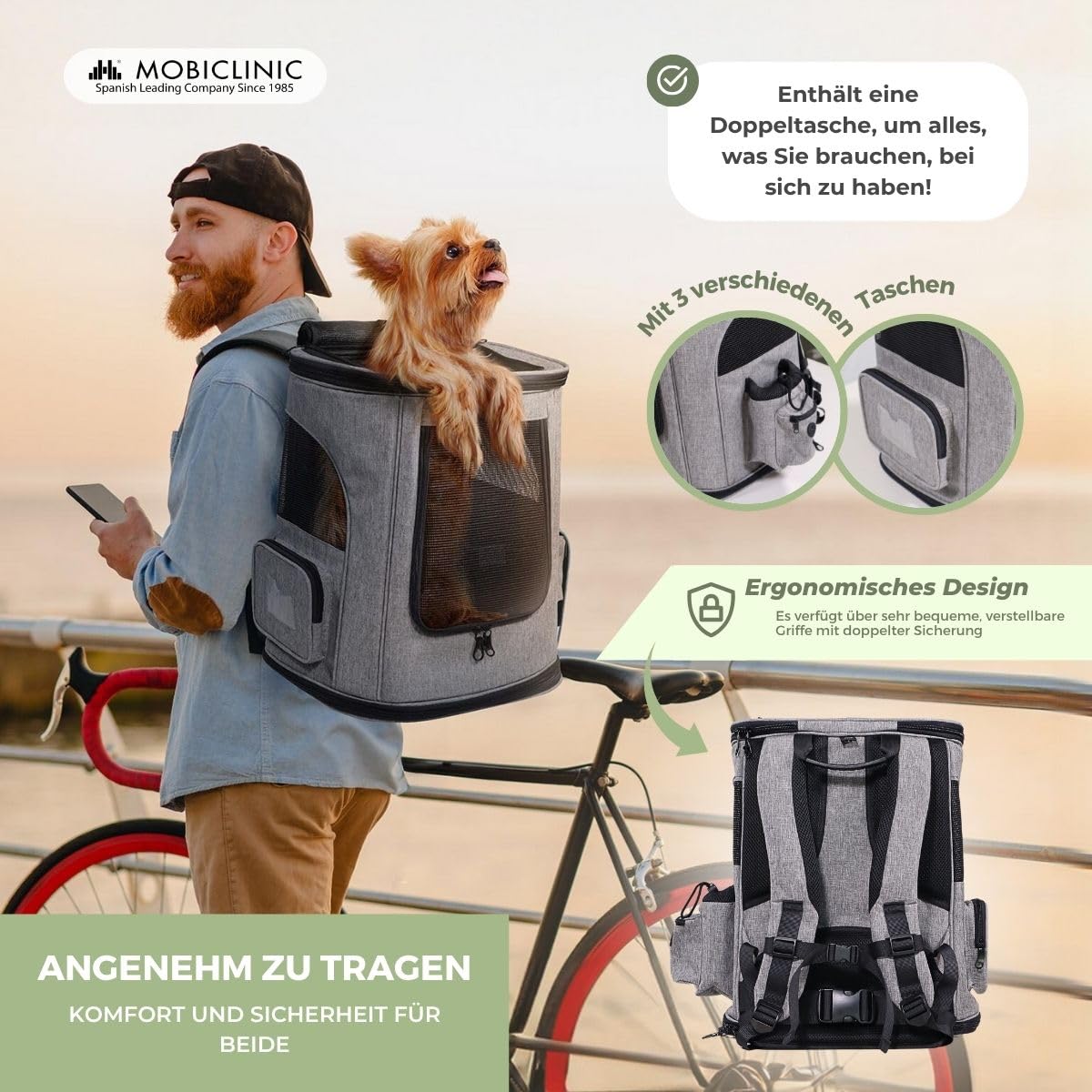 Mobiclinic® Pets, Haustier Rucksack, Thor, Faltbar, Mesh-Fenster, Zubehörtaschen, Multi-zugang, Doppelter Griff, Europäische Marke, Verstellbar, 30x25x40 cm, Tragetasche für Katzen und Hunde