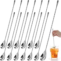 Afcabakila 12-Pack 12 Inch Stainless Steel Bar Spoons with Spiral Handle for Cocktails, Coffee, Ice Cream & Bartending